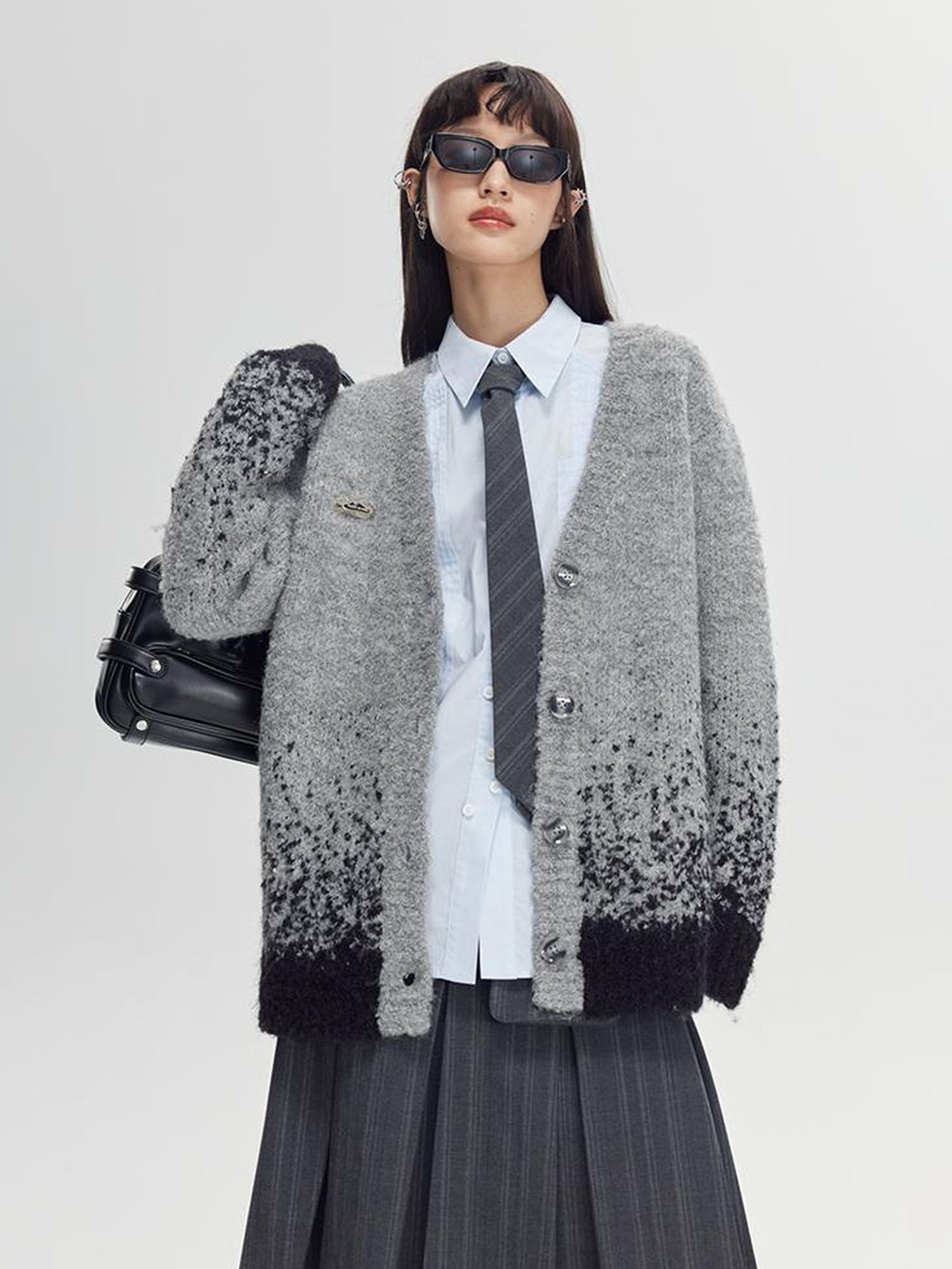 DIDDI MODA Starry Gradient V Neck Wool Cardigan