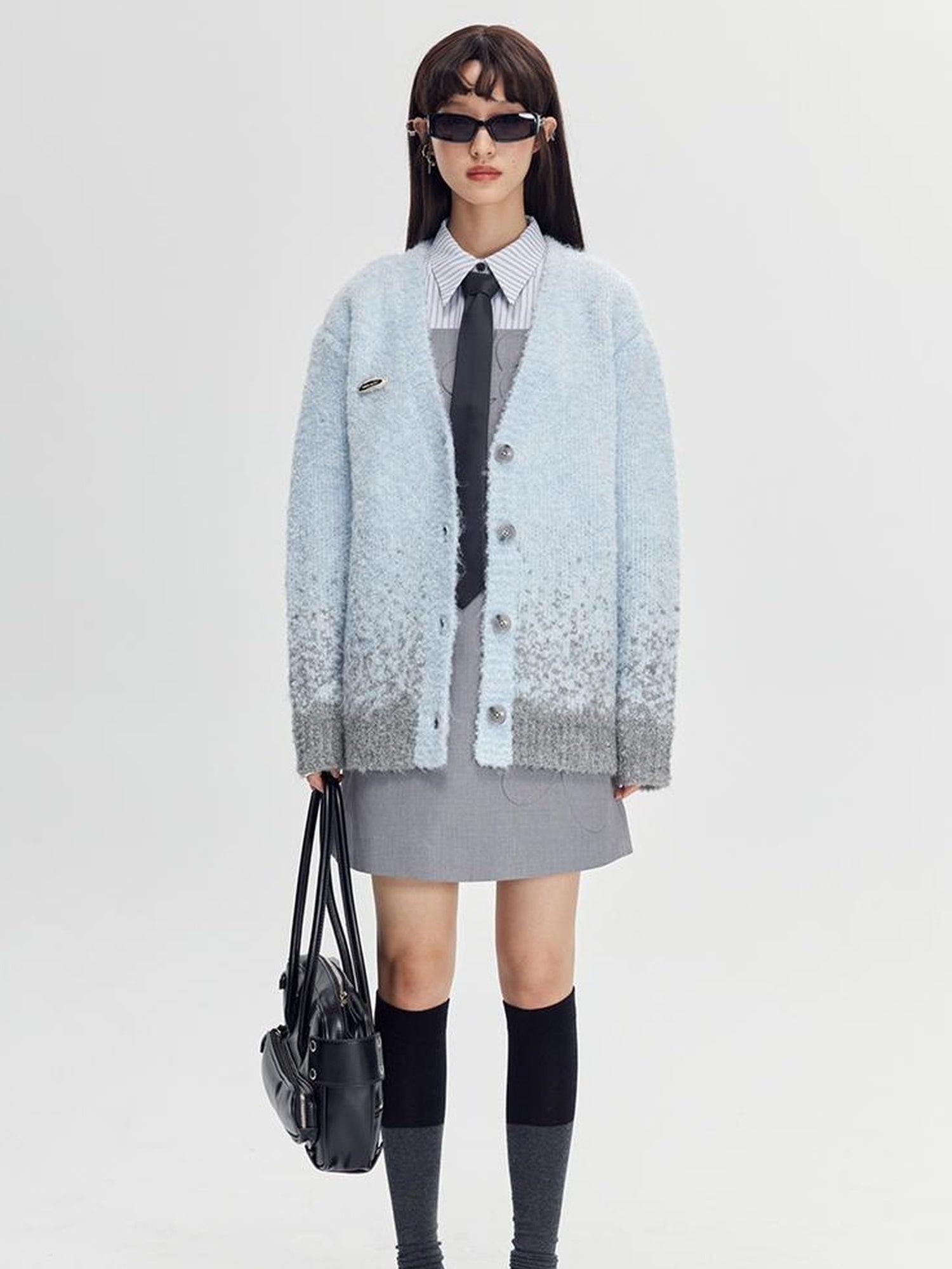 DIDDI MODA Starry Gradient V Neck Wool Cardigan