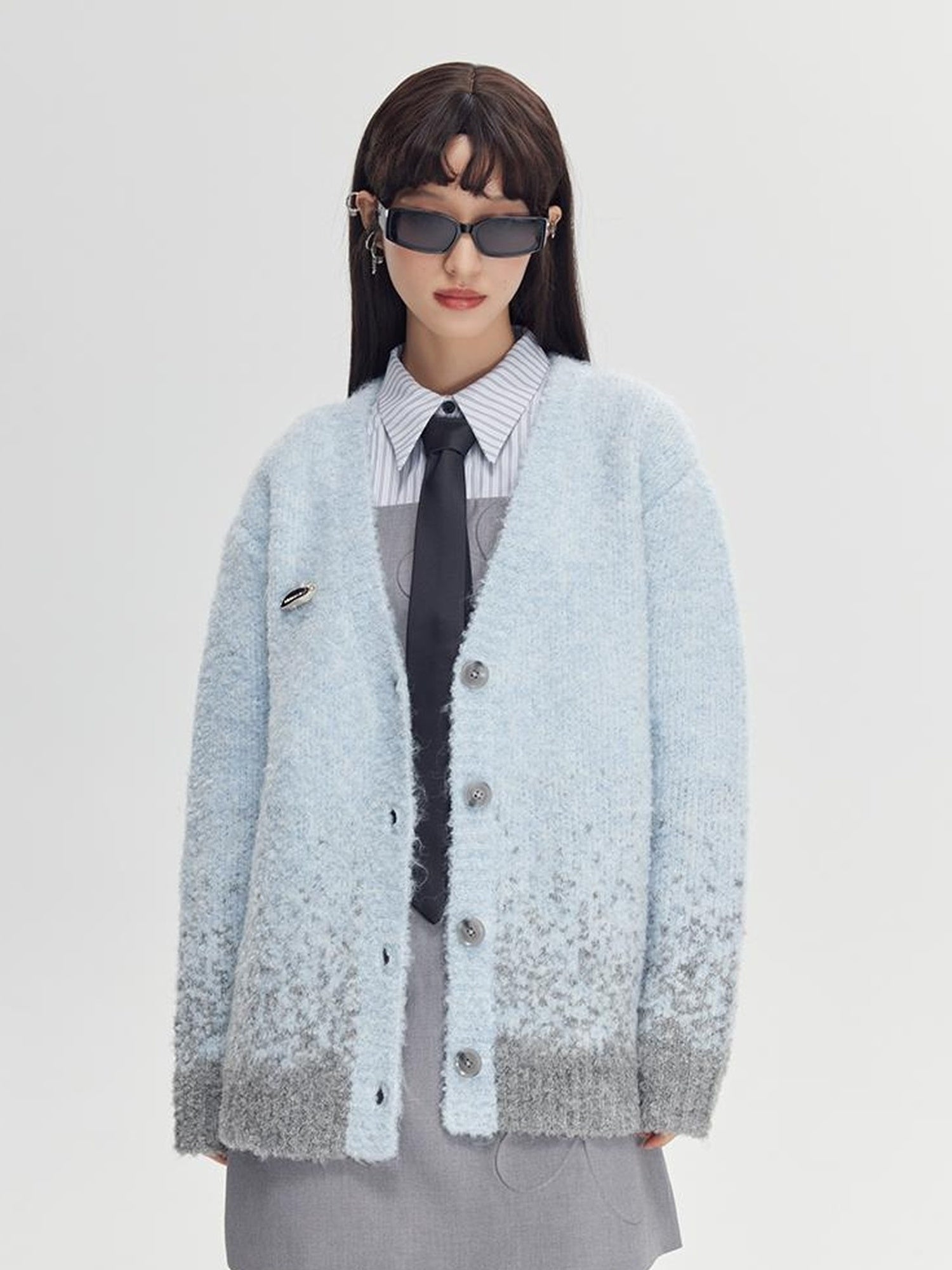 DIDDI MODA Starry Gradient V Neck Wool Cardigan