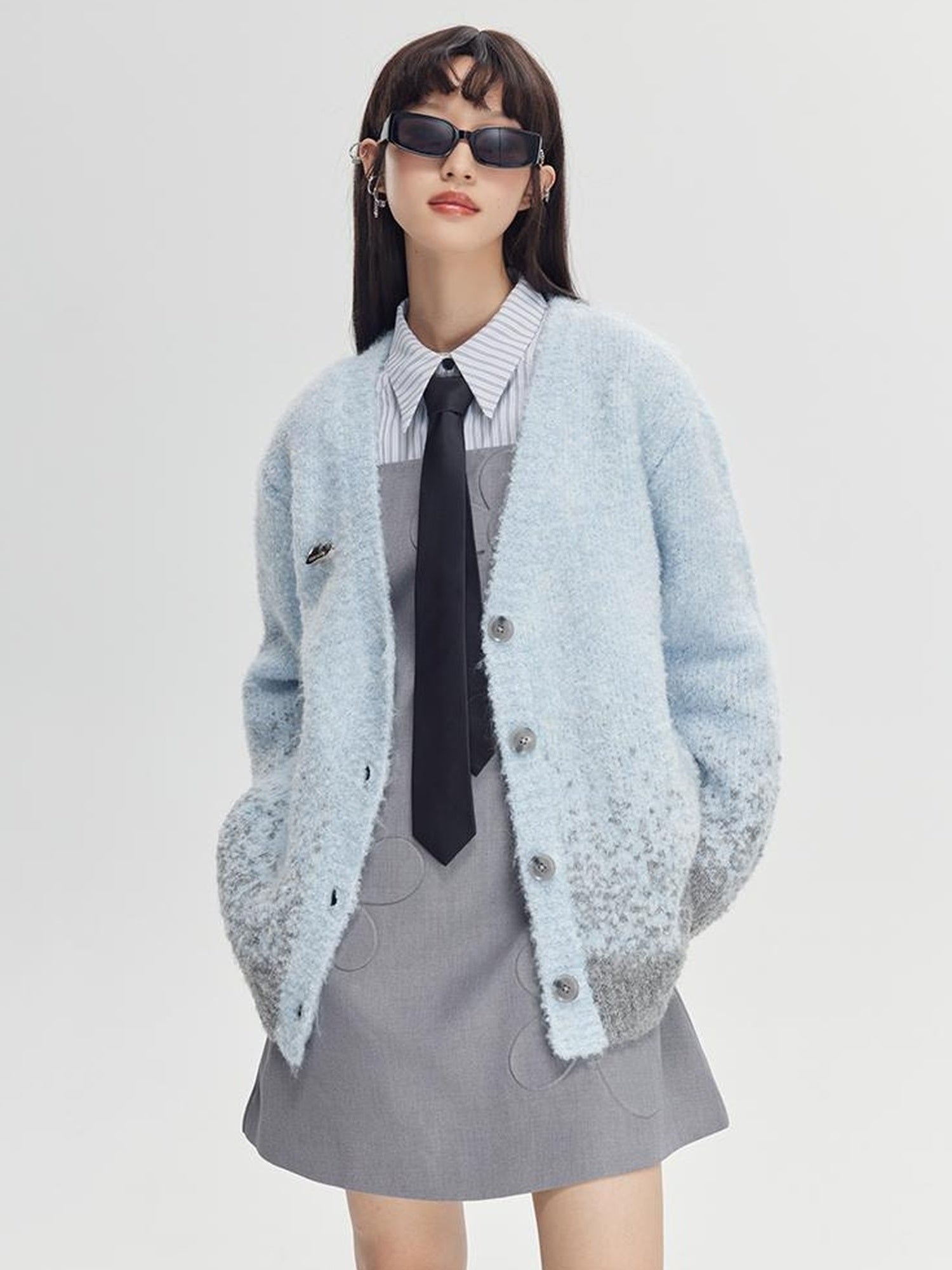 DIDDI MODA Starry Gradient V Neck Wool Cardigan