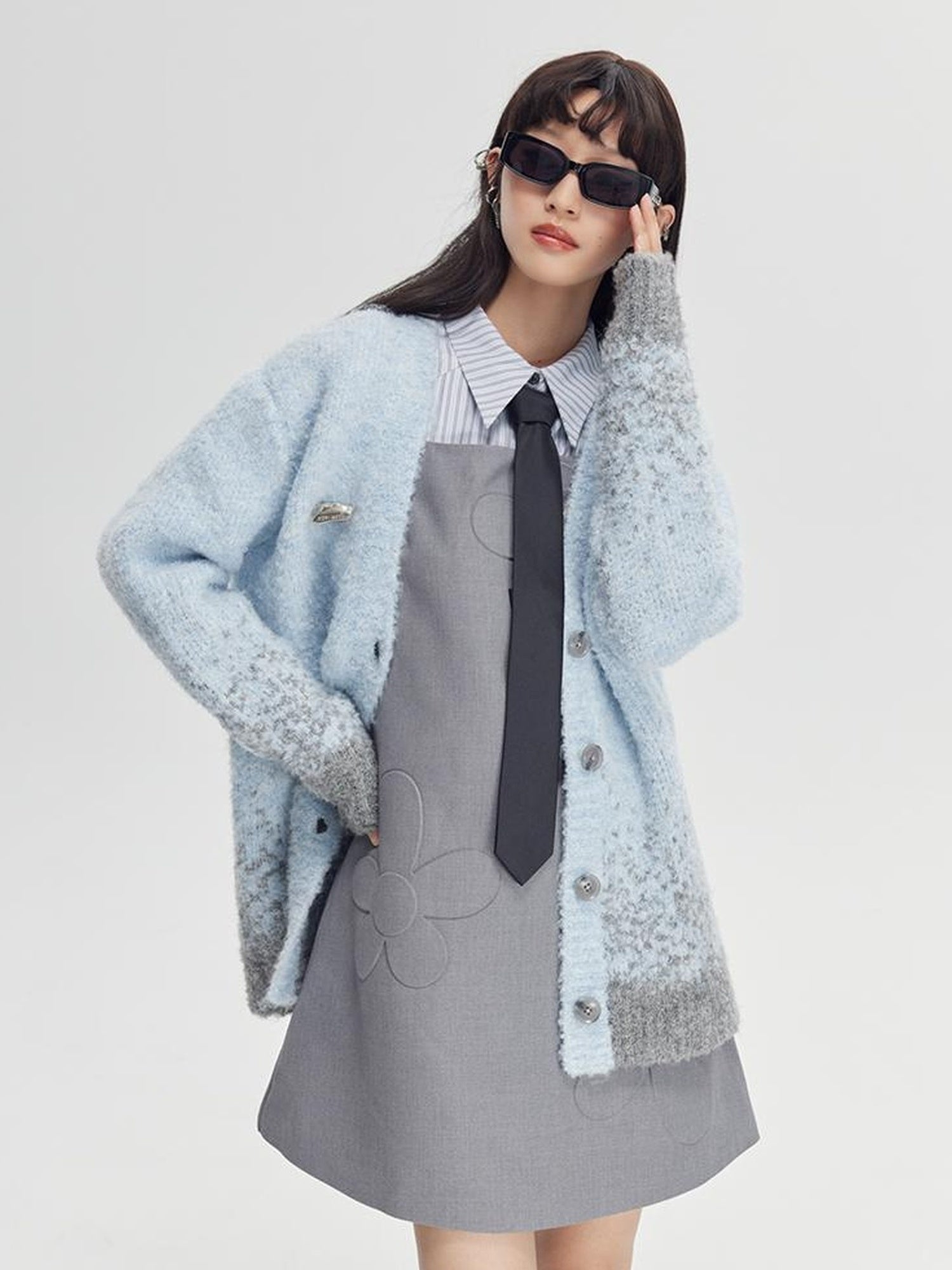 DIDDI MODA Starry Gradient V Neck Wool Cardigan