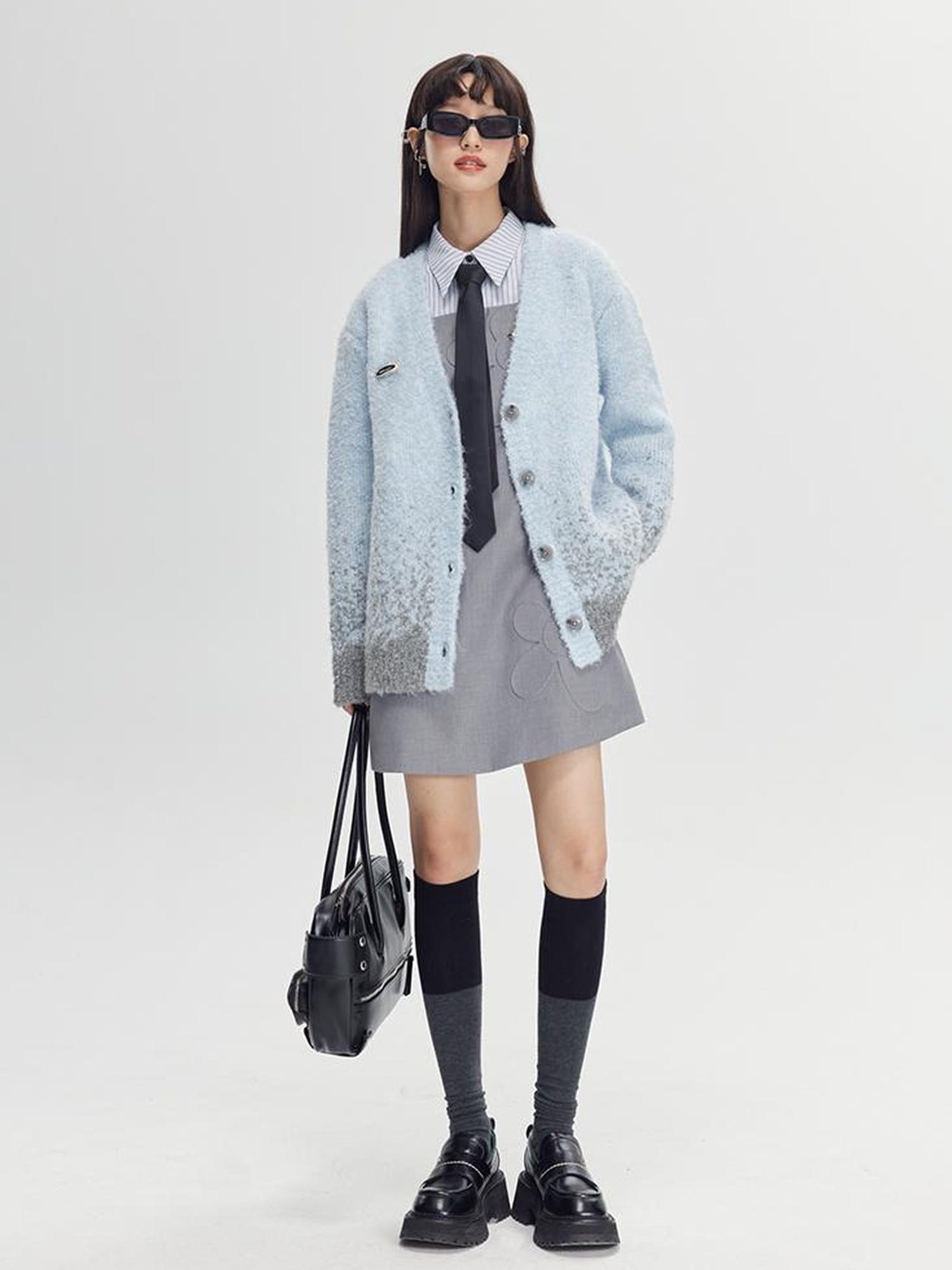 DIDDI MODA Starry Gradient V Neck Wool Cardigan