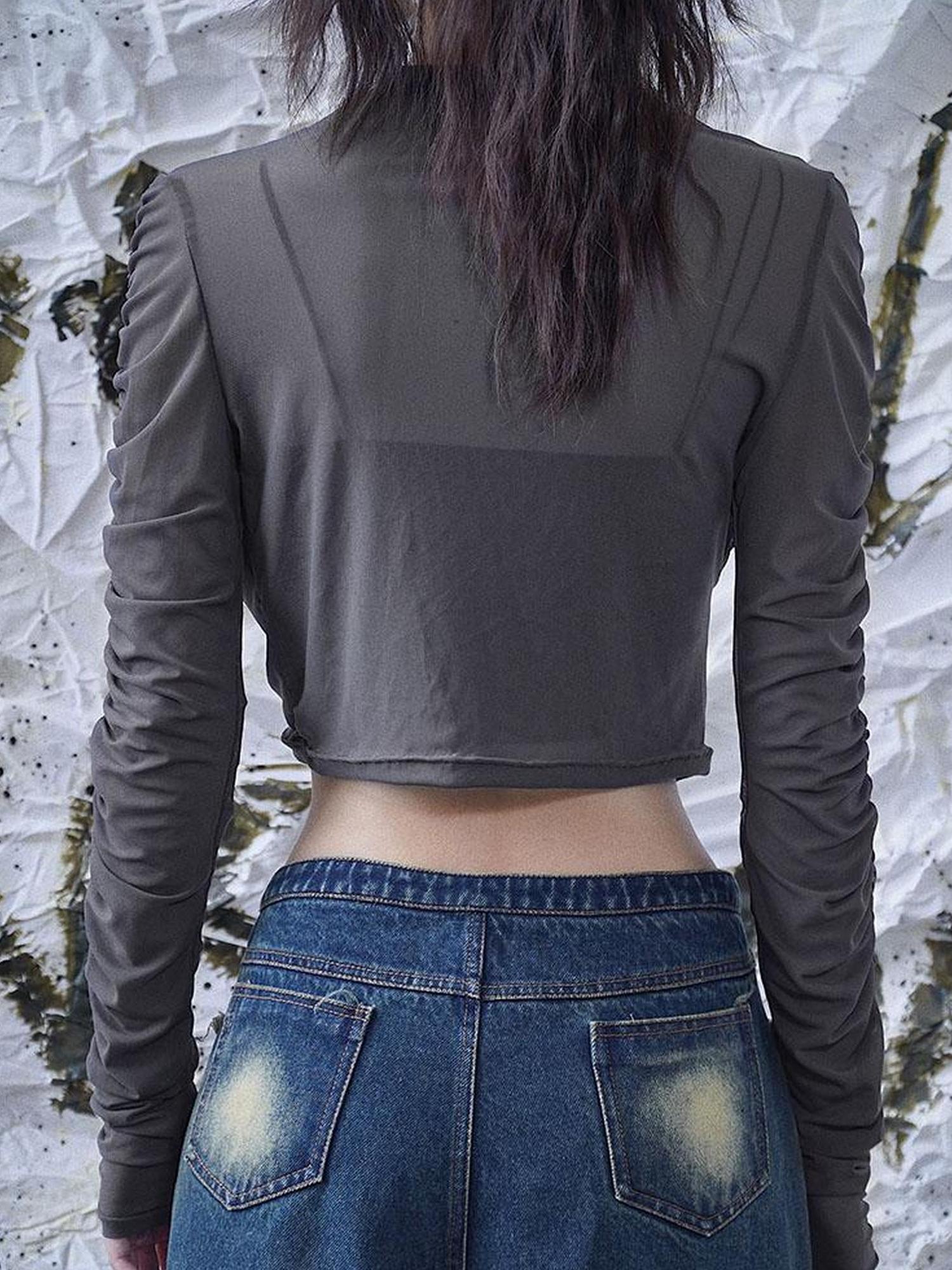 WSW WUSHENWU Starry Mesh Ruffle Top 2023 Blue Grey Seafoam Design