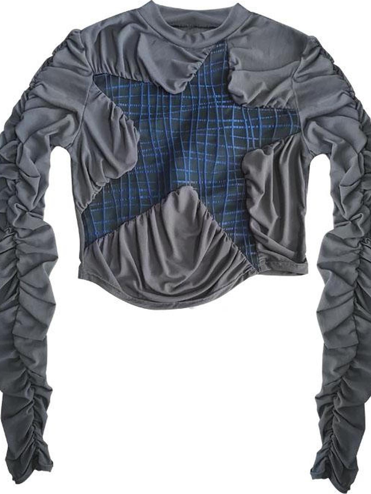 WSW WUSHENWU Starry Mesh Ruffle Top 2023 Blue Grey Seafoam Design
