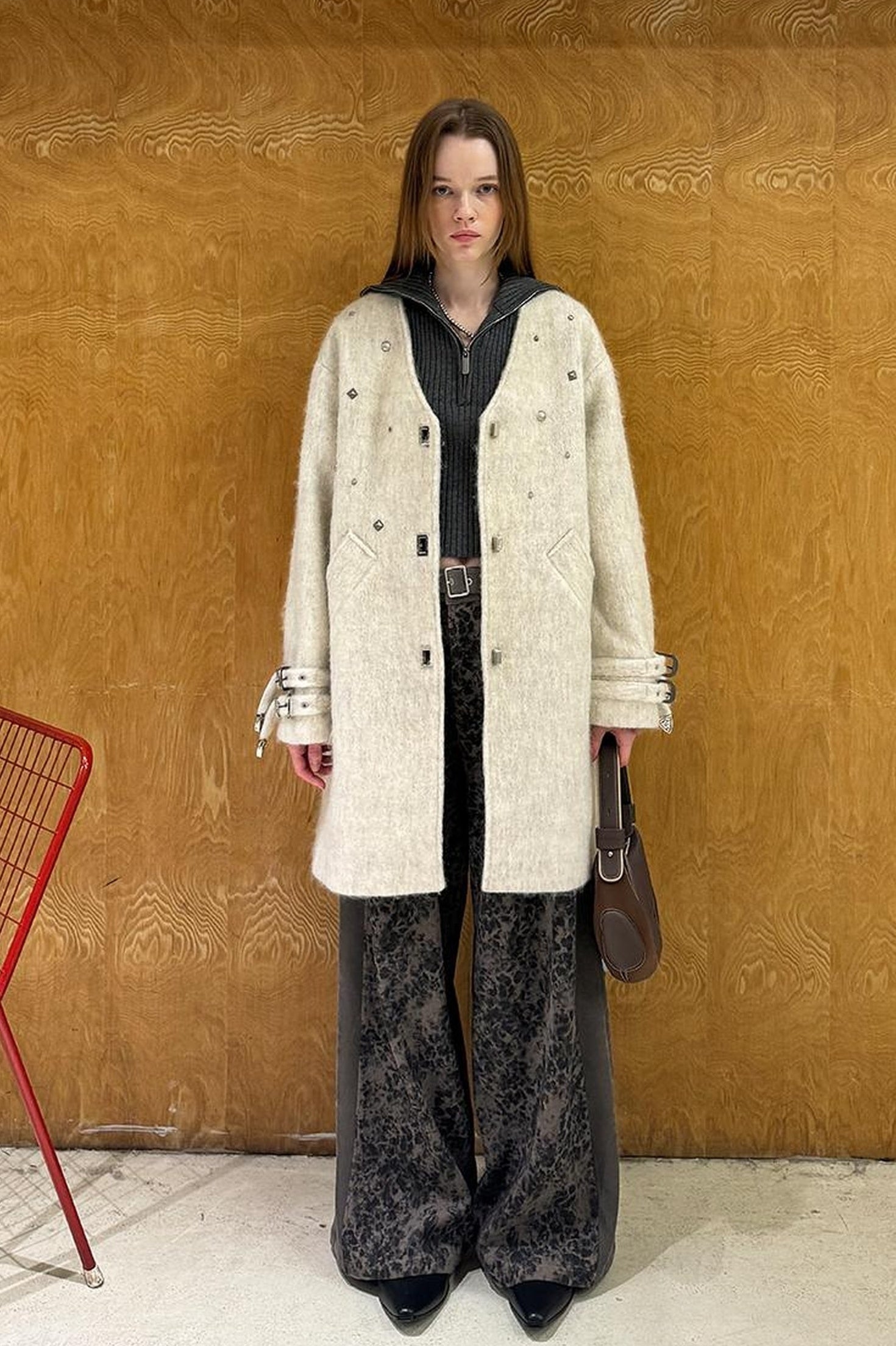 DIDDI MODA Starry Nail Wool Blend Trench Coat