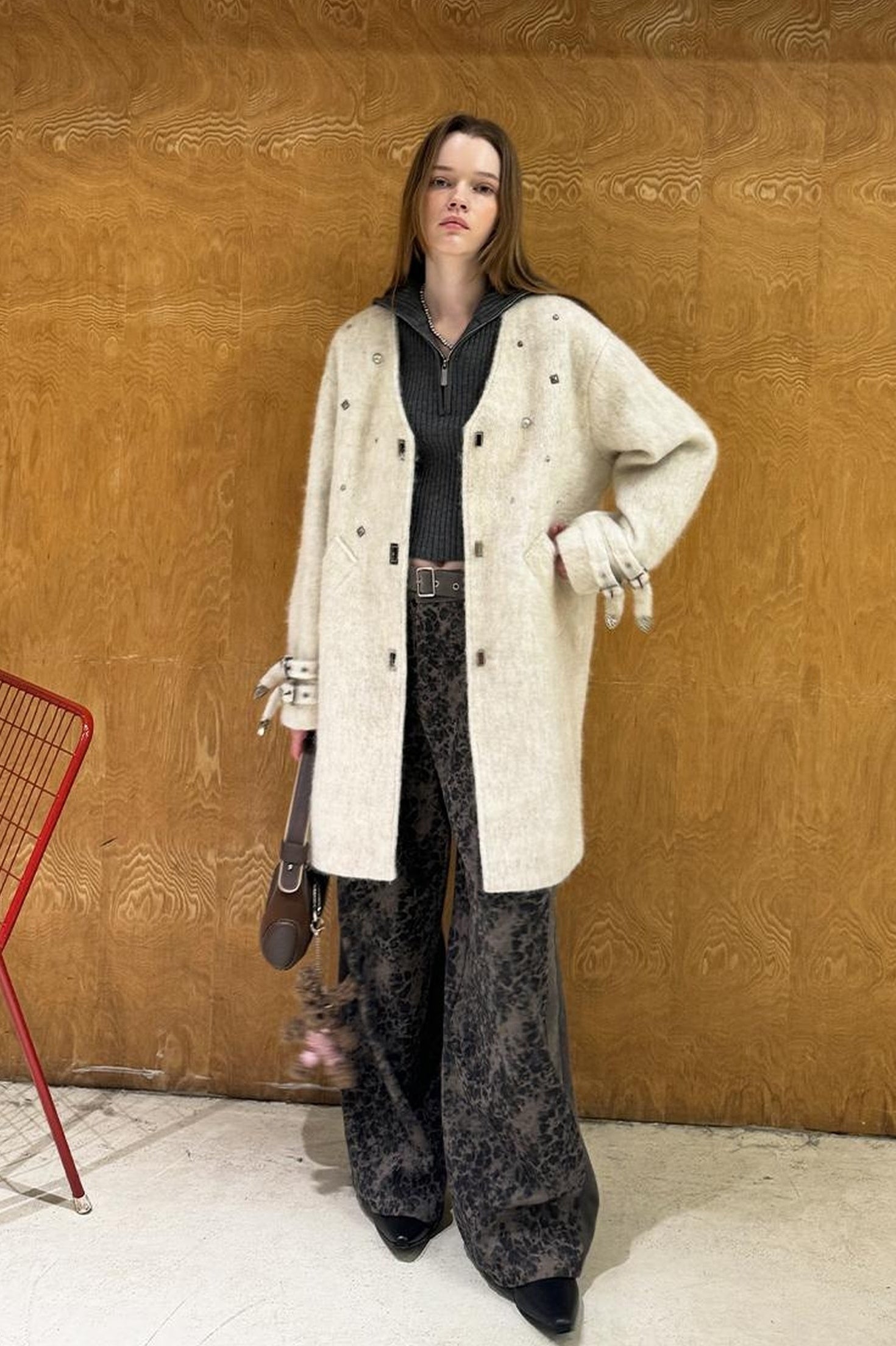 DIDDI MODA Starry Nail Wool Blend Trench Coat
