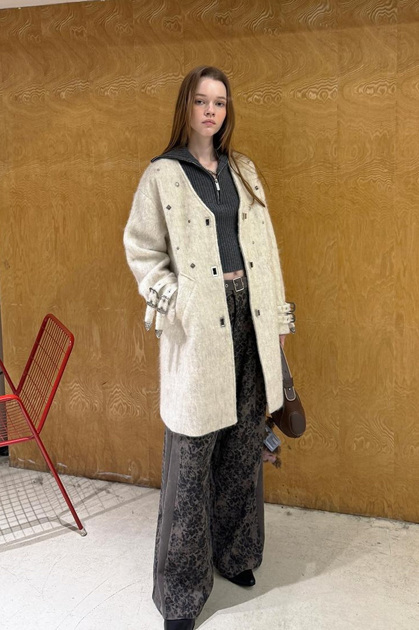 DIDDI MODA Starry Nail Wool Blend Trench Coat