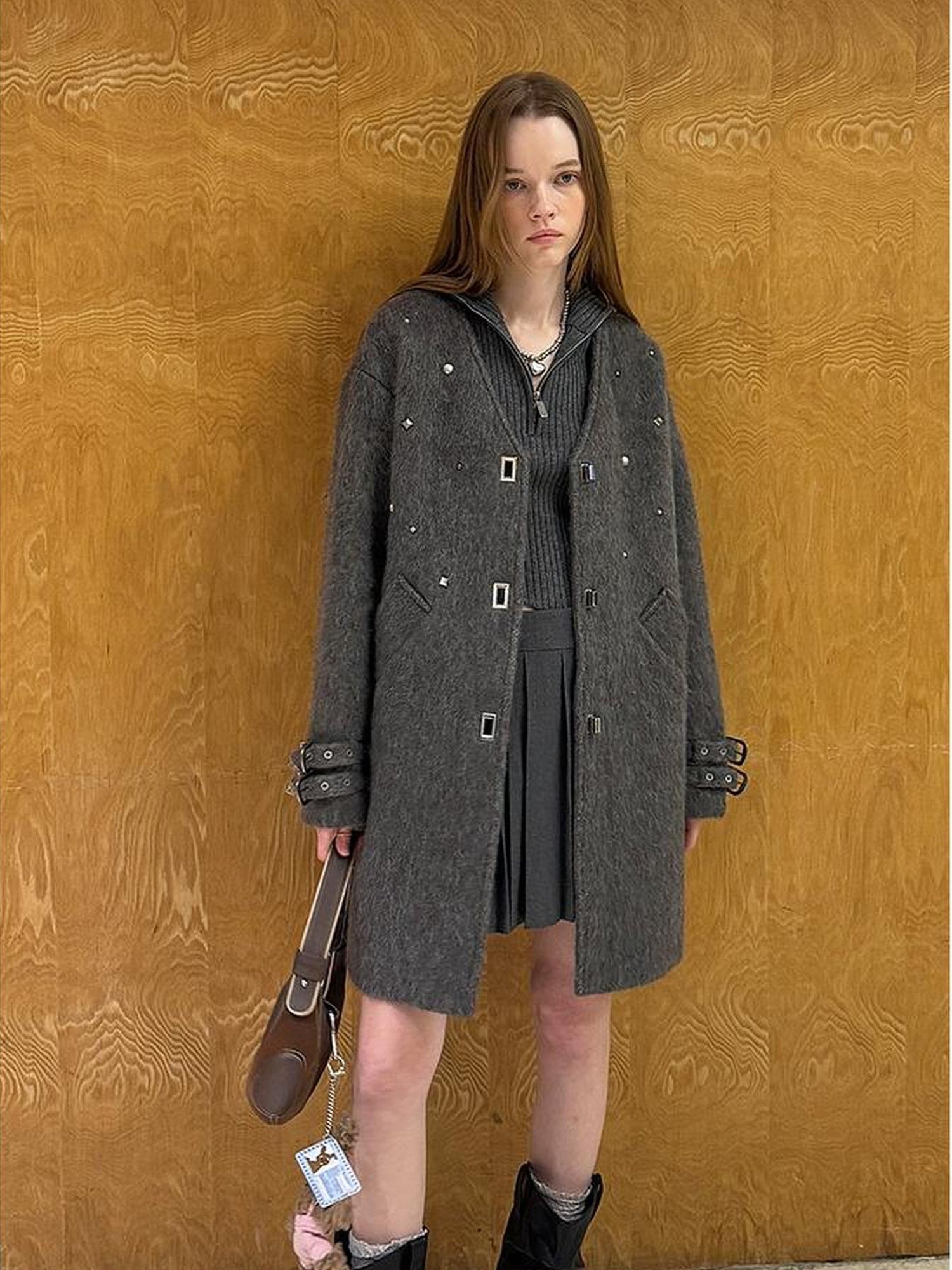DIDDI MODA Starry Nail Wool Blend Trench Coat