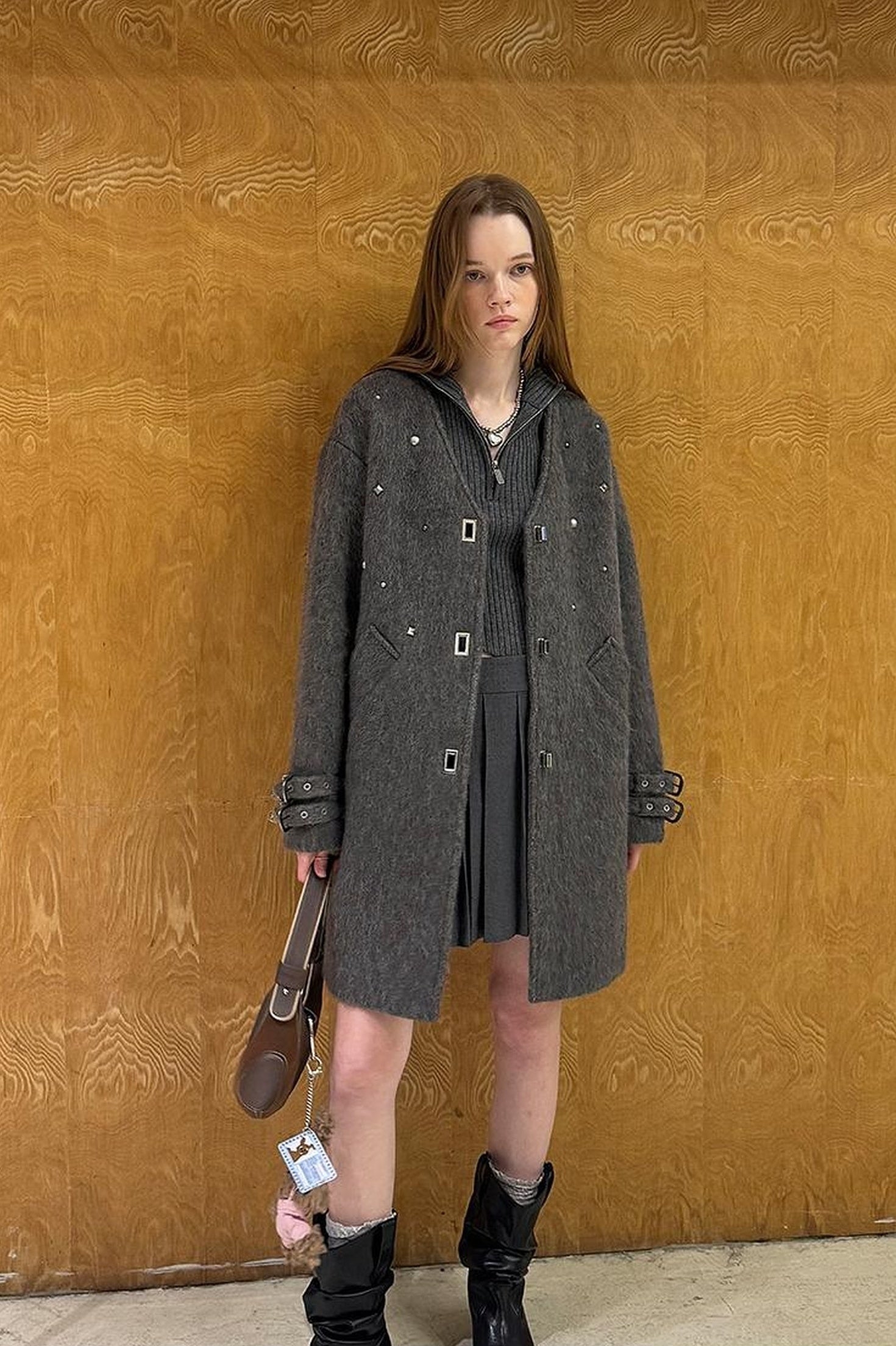 DIDDI MODA Starry Nail Wool Blend Trench Coat