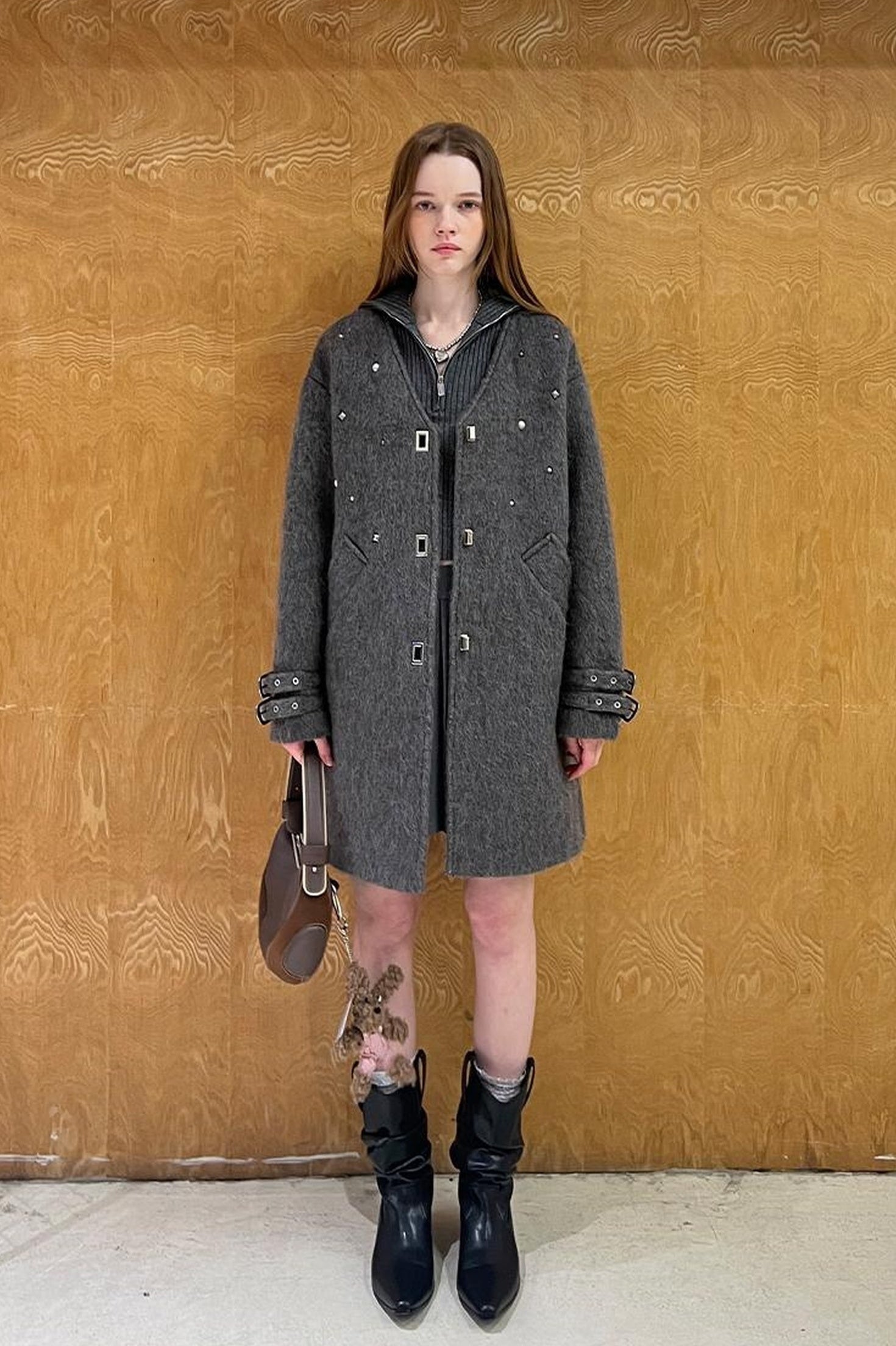 DIDDI MODA Starry Nail Wool Blend Trench Coat