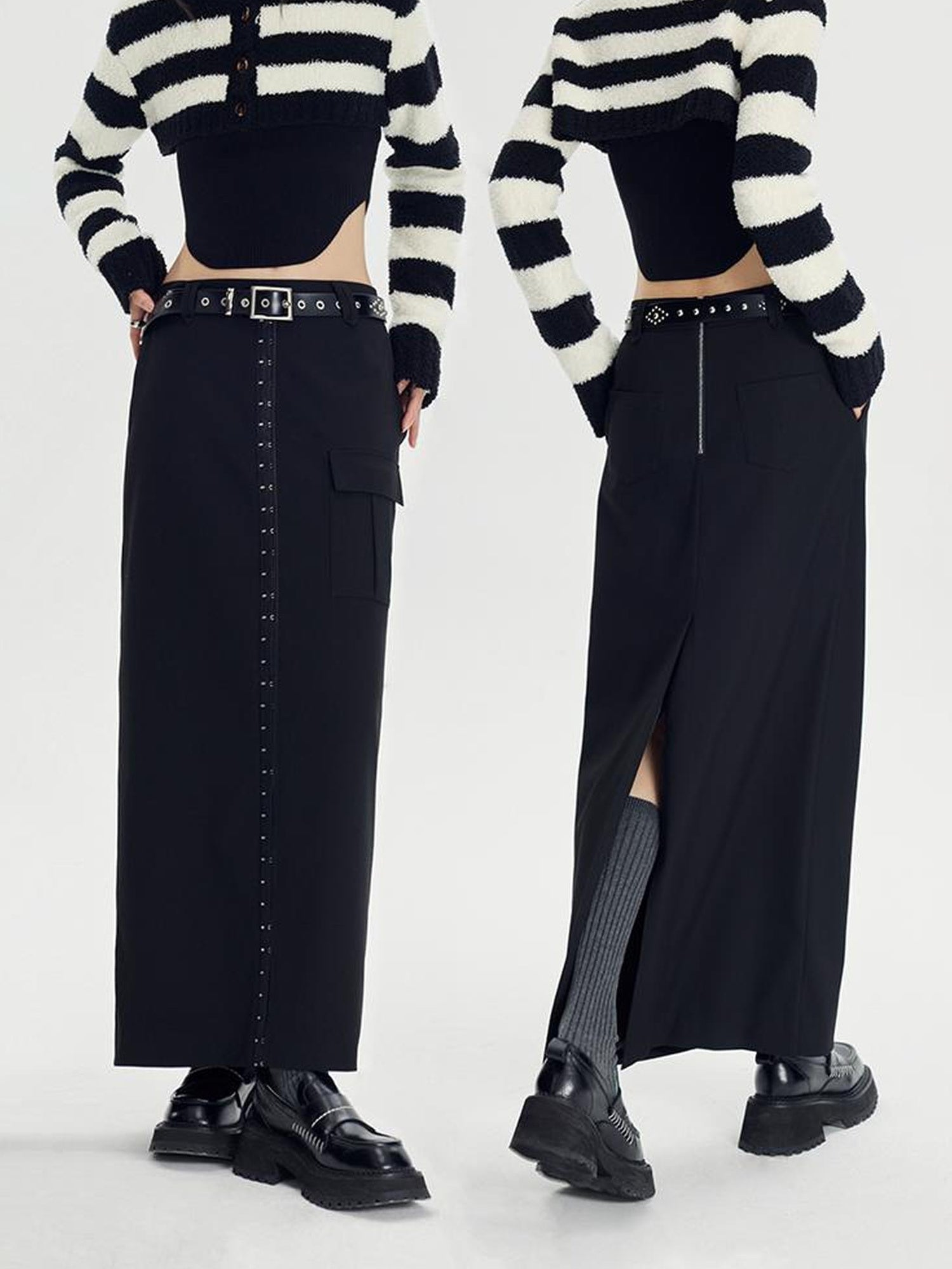 DIDDI MODA Straight Pocket Utility Skirt High Waist A Line Workwear Skirt