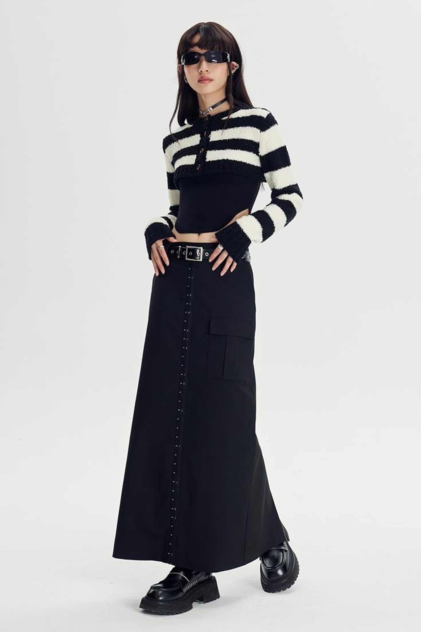 DIDDI MODA Straight Pocket Utility Skirt High Waist A Line Workwear Skirt