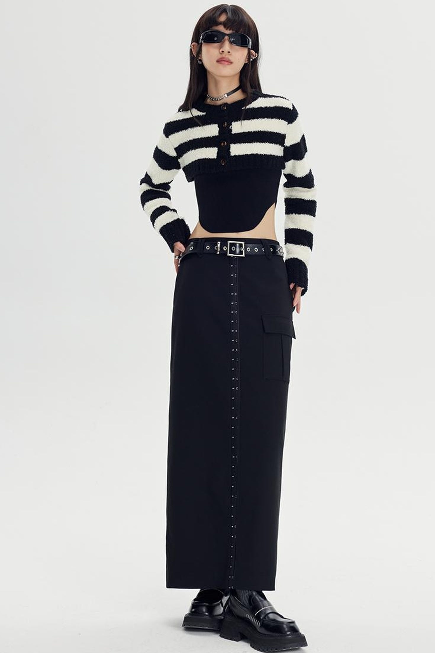 DIDDI MODA Straight Pocket Utility Skirt High Waist A Line Workwear Skirt