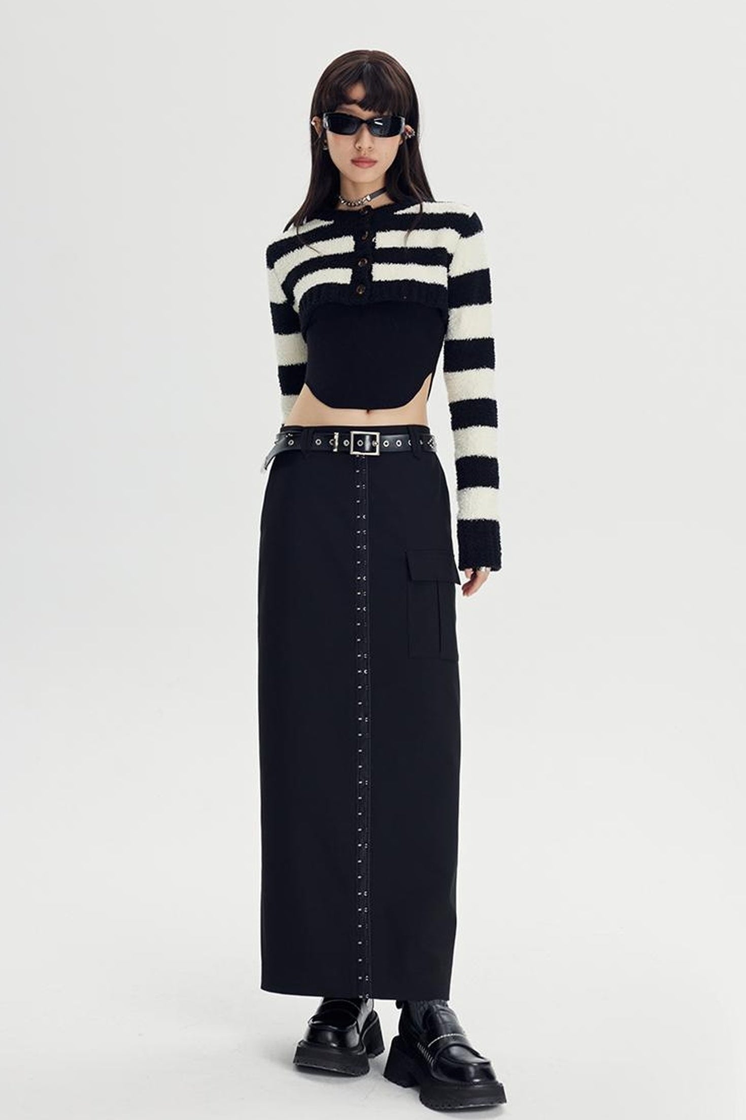 DIDDI MODA Straight Pocket Utility Skirt High Waist A Line Workwear Skirt