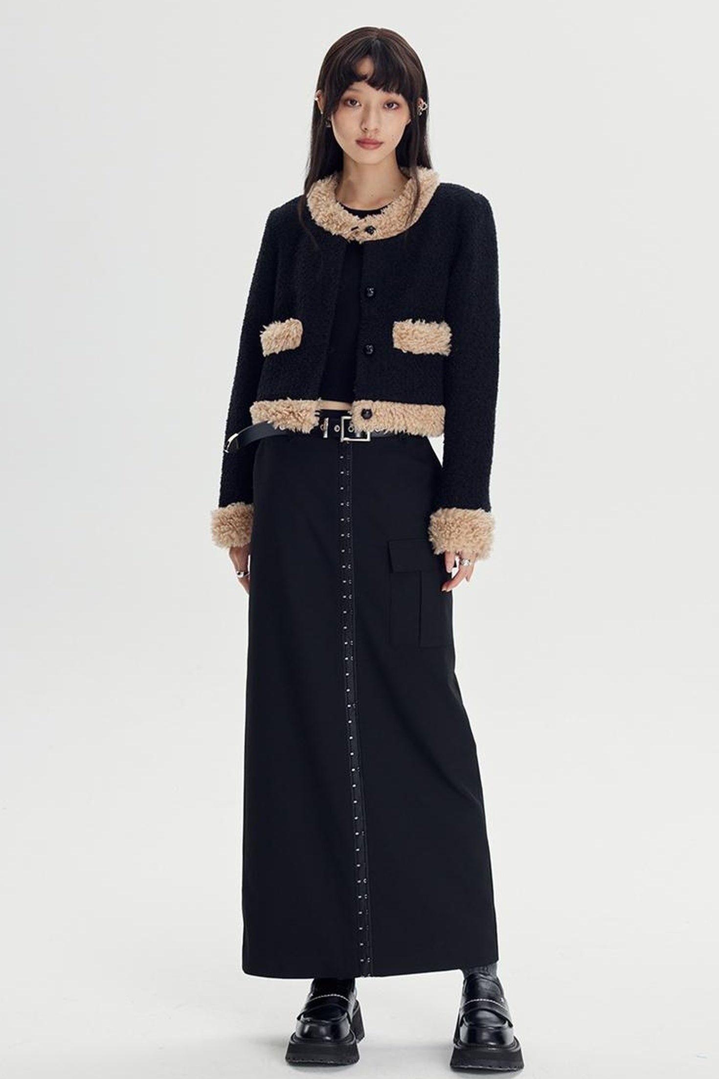 DIDDI MODA Straight Pocket Utility Skirt High Waist A Line Workwear Skirt