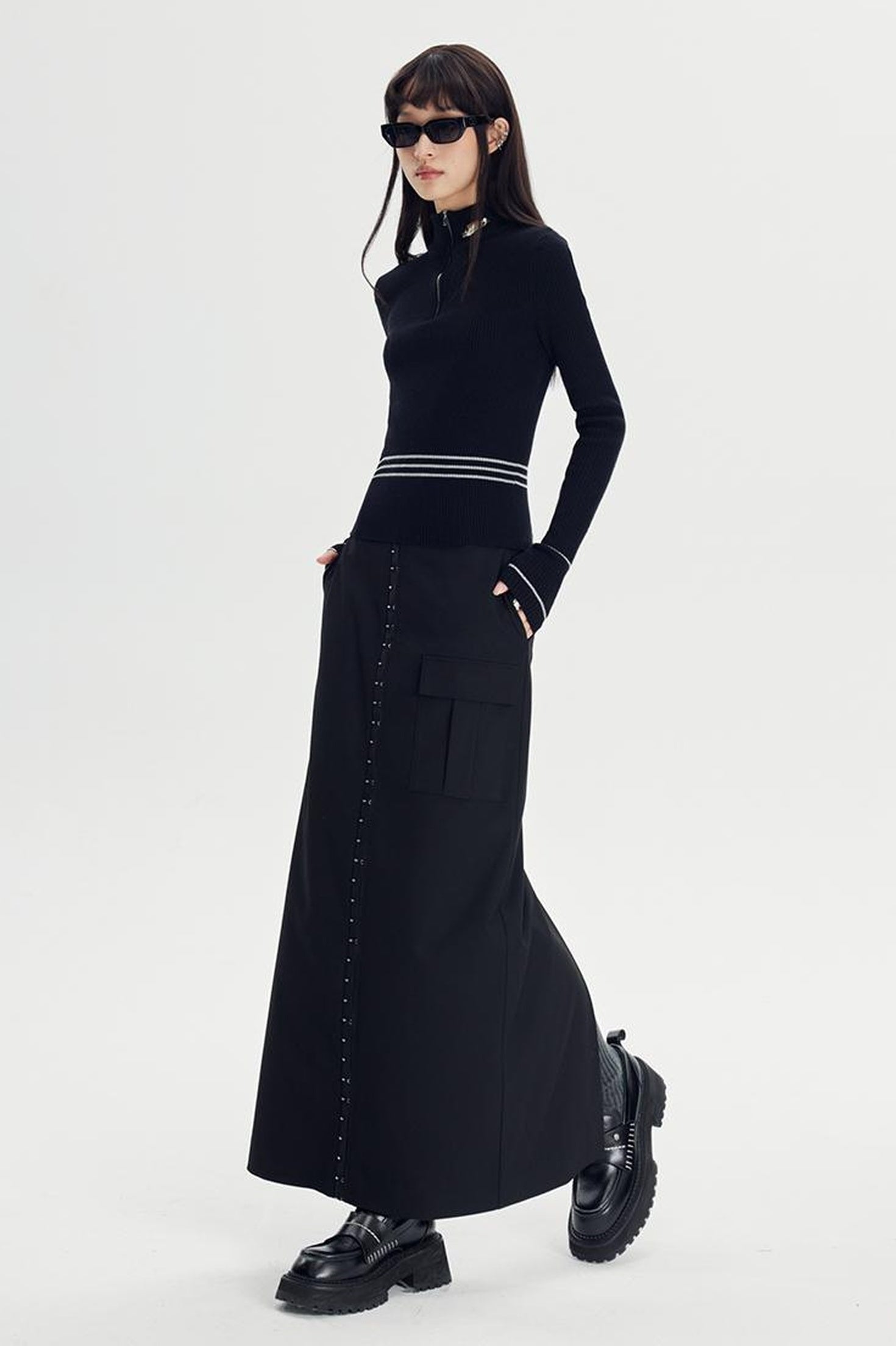 DIDDI MODA Straight Pocket Utility Skirt High Waist A Line Workwear Skirt