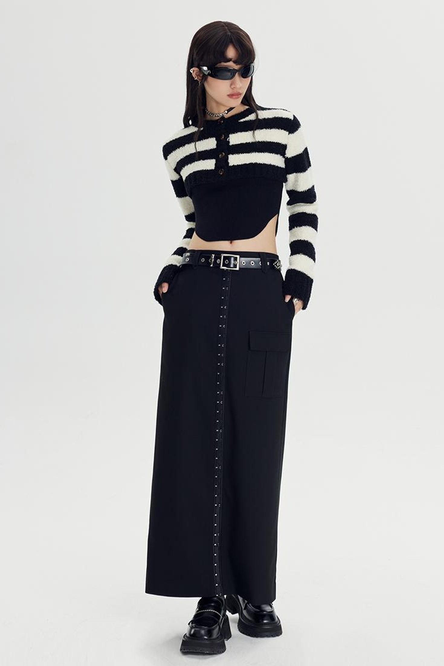 DIDDI MODA Straight Pocket Utility Skirt High Waist A Line Workwear Skirt