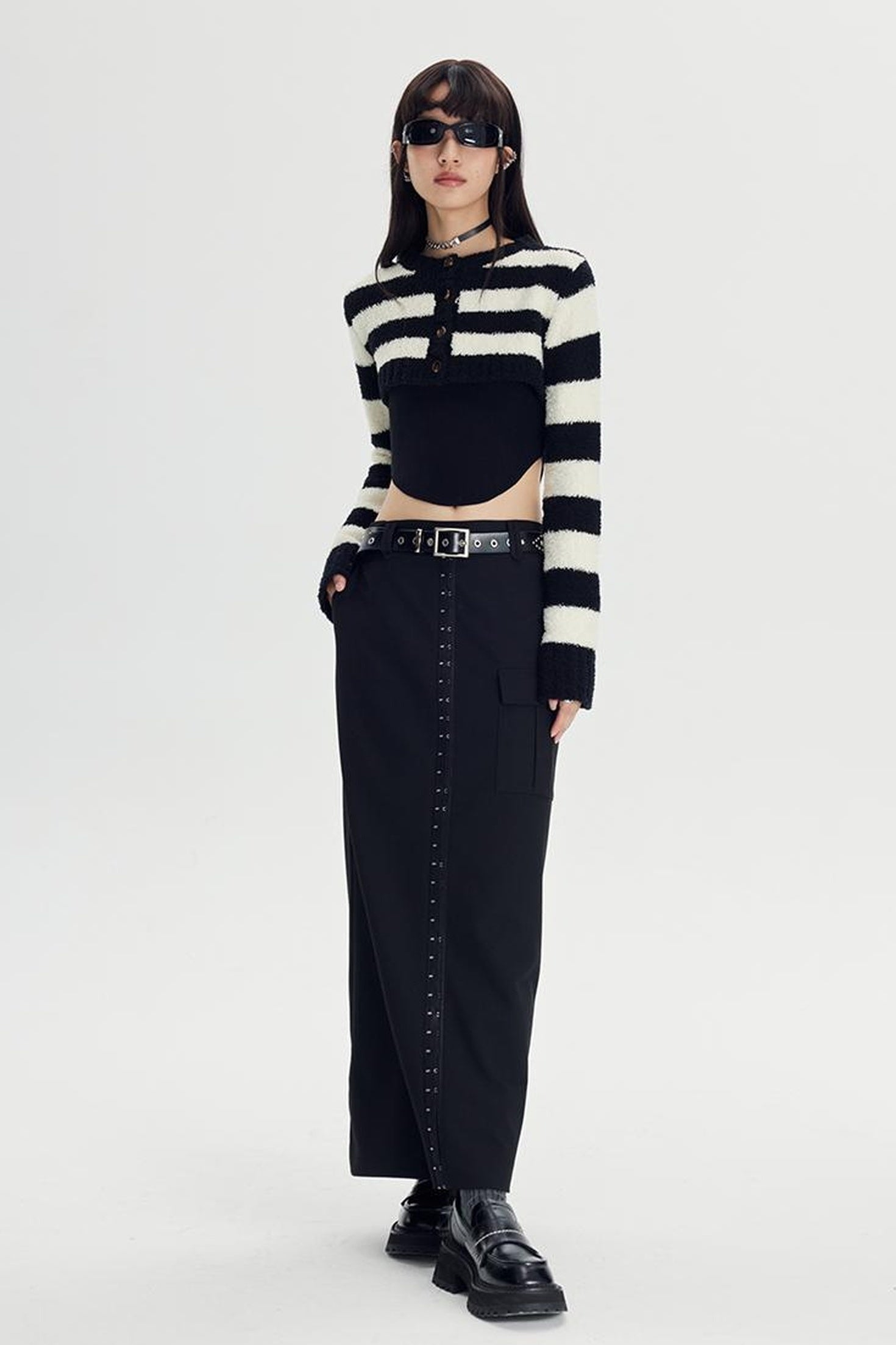 DIDDI MODA Straight Pocket Utility Skirt High Waist A Line Workwear Skirt