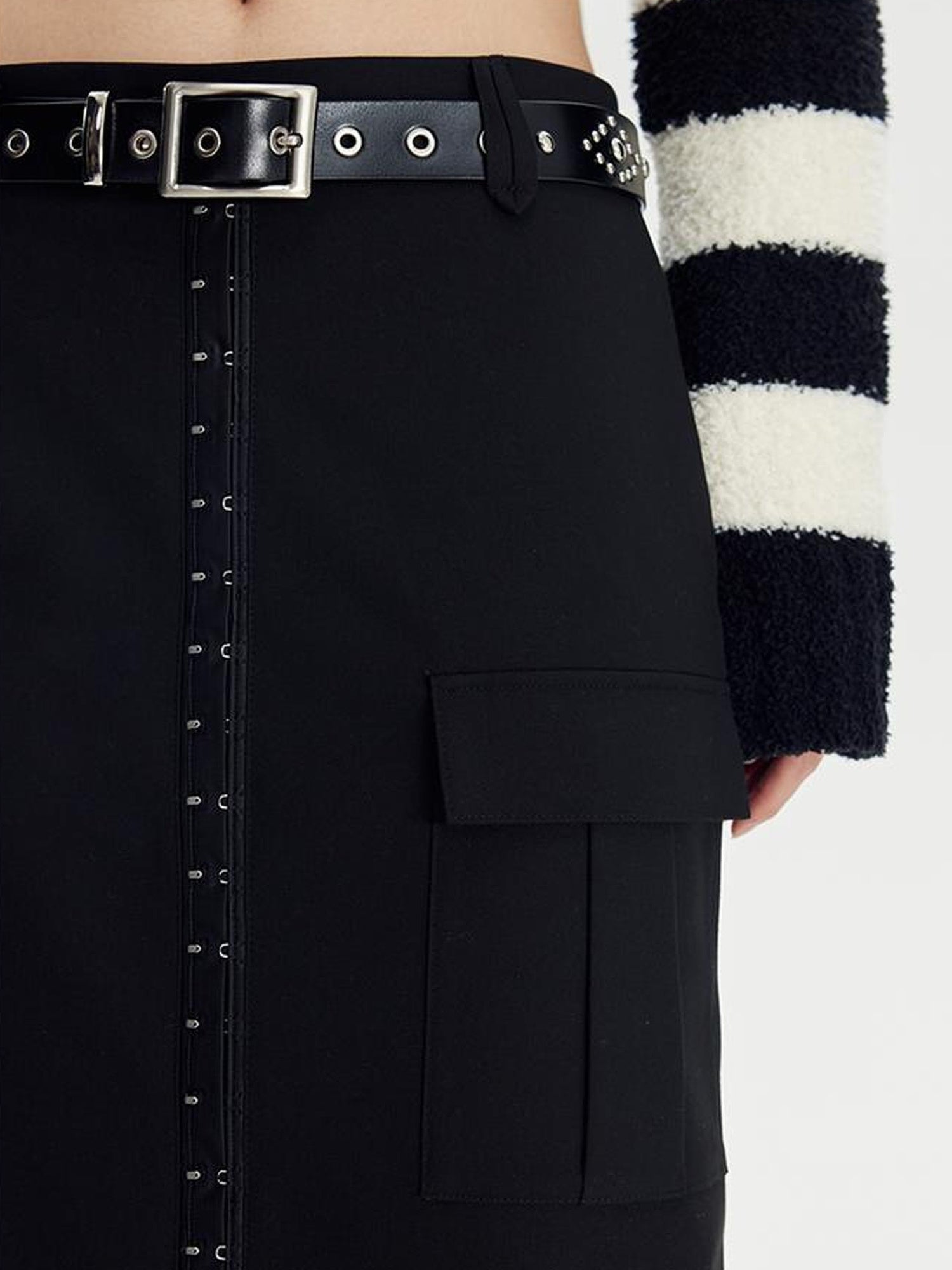 DIDDI MODA Straight Pocket Utility Skirt High Waist A Line Workwear Skirt