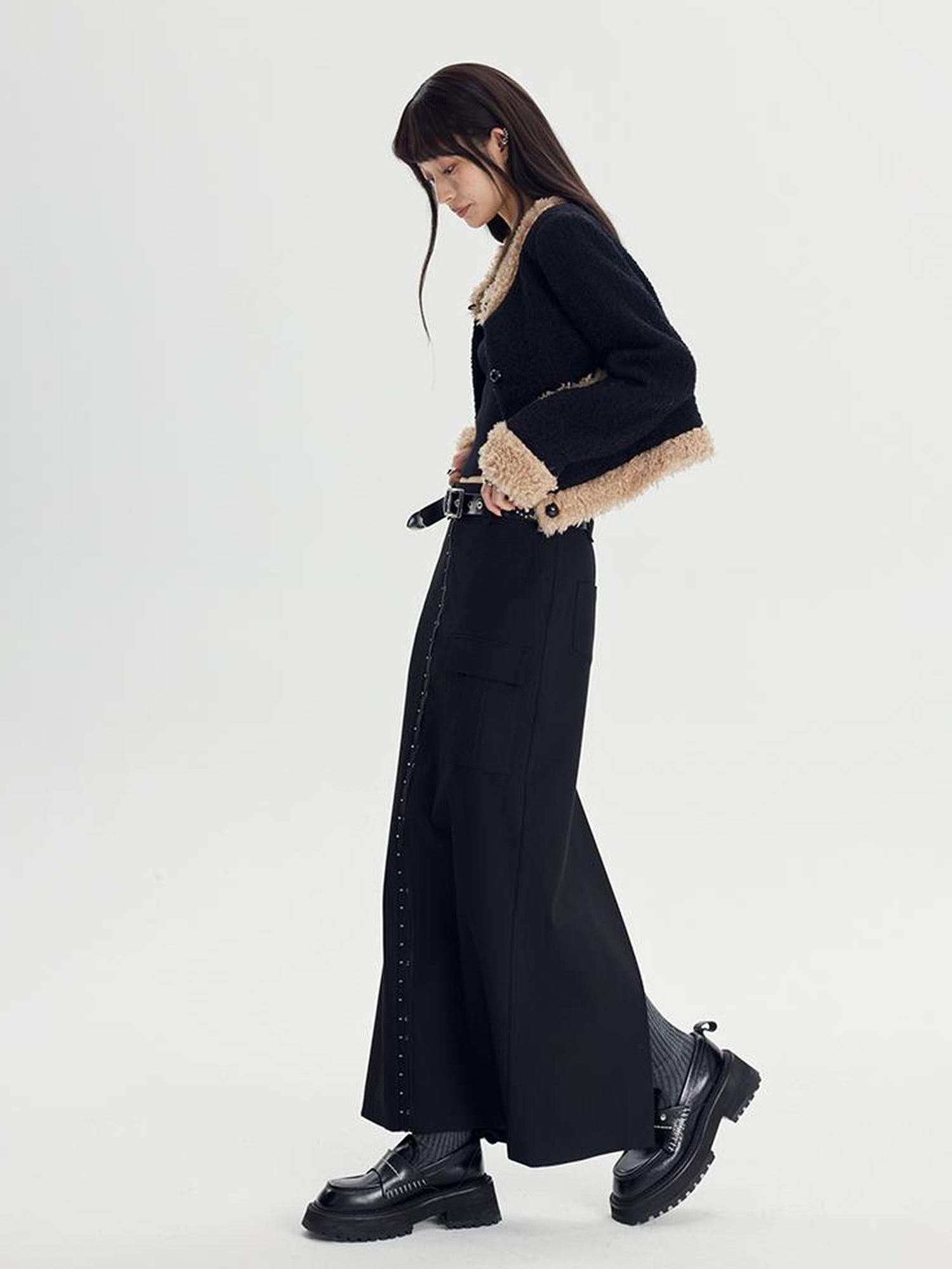 DIDDI MODA Straight Pocket Utility Skirt High Waist A Line Workwear Skirt