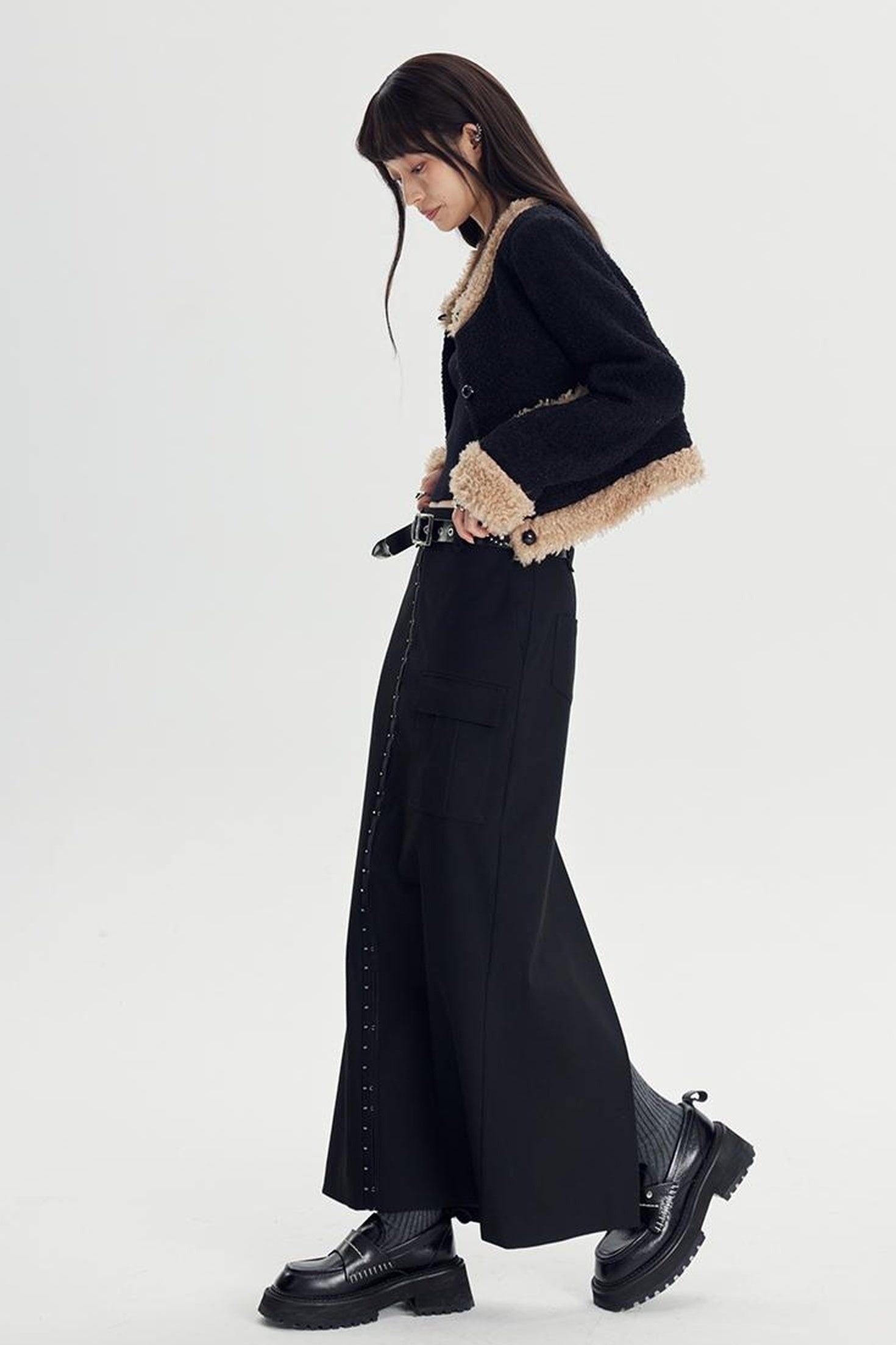 DIDDI MODA Straight Pocket Utility Skirt High Waist A Line Workwear Skirt