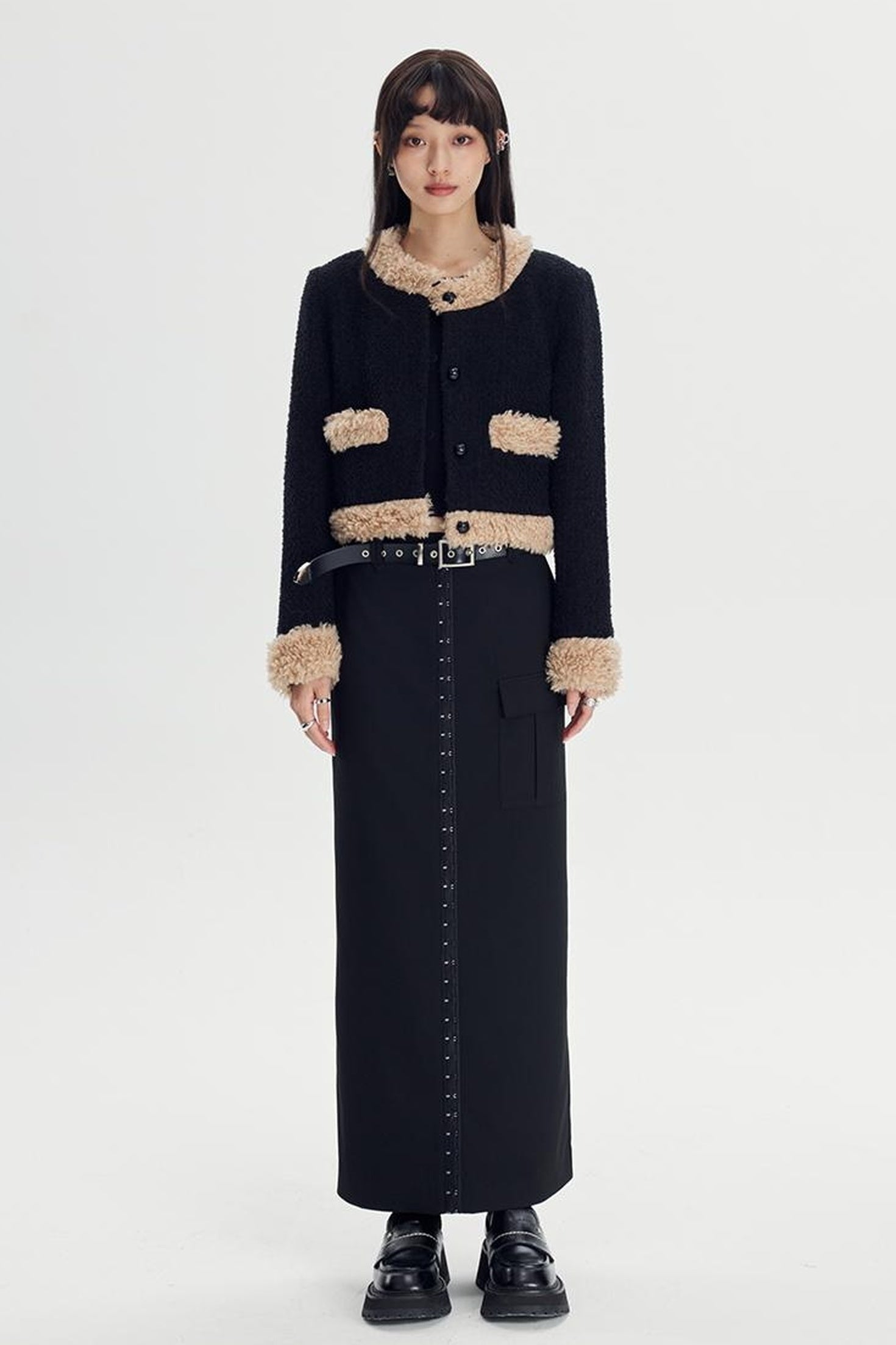 DIDDI MODA Straight Pocket Utility Skirt High Waist A Line Workwear Skirt