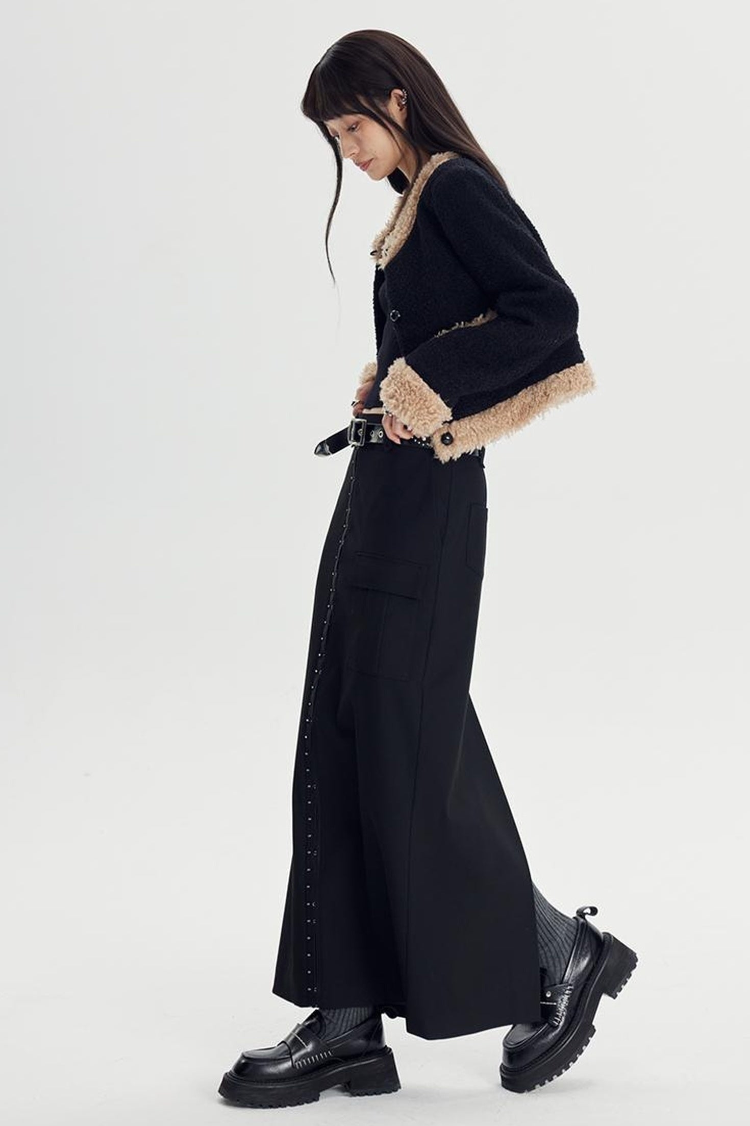 DIDDI MODA Straight Pocket Utility Skirt High Waist A Line Workwear Skirt