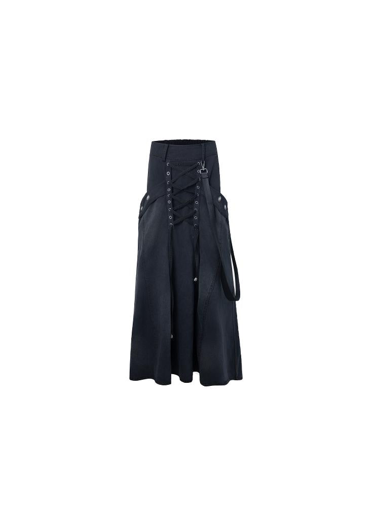 DoublePunch Straight Tube Mermaid Metal Studded Tie Pocket Long Skirt