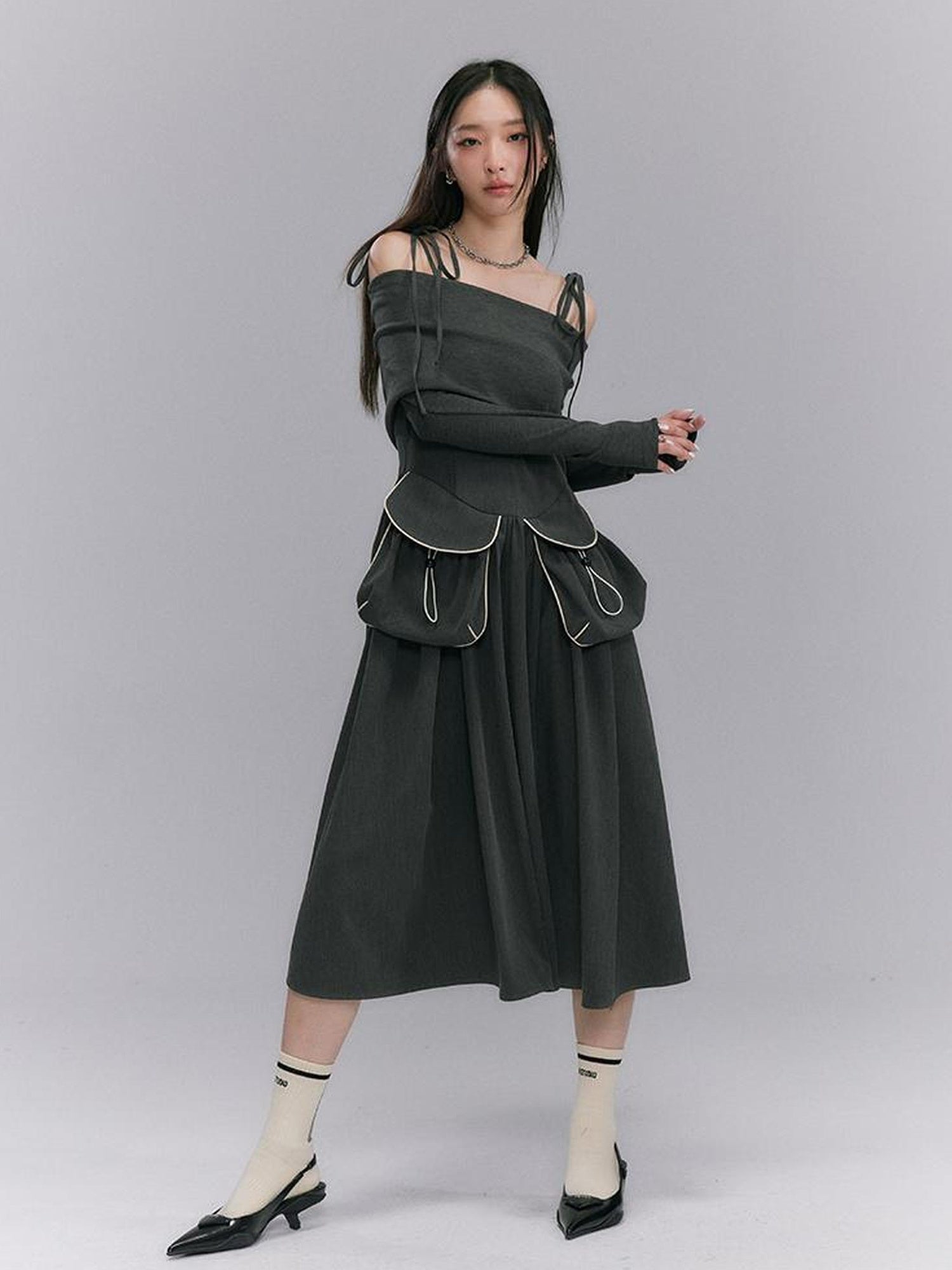 DIDDI MODA Strappy Utility Dress With Adjustable Ties Patch Pockets