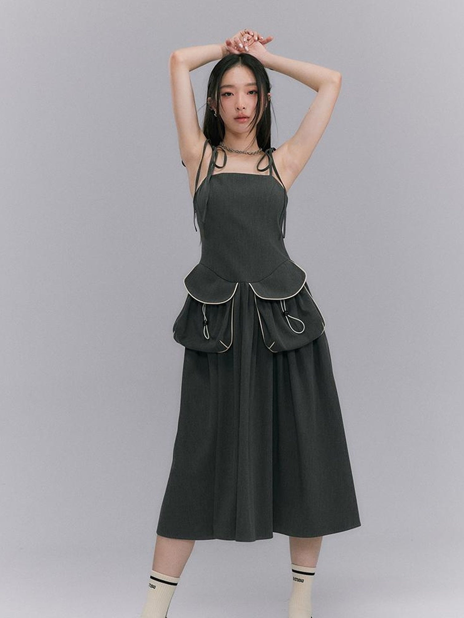 DIDDI MODA Strappy Utility Dress With Adjustable Ties Patch Pockets