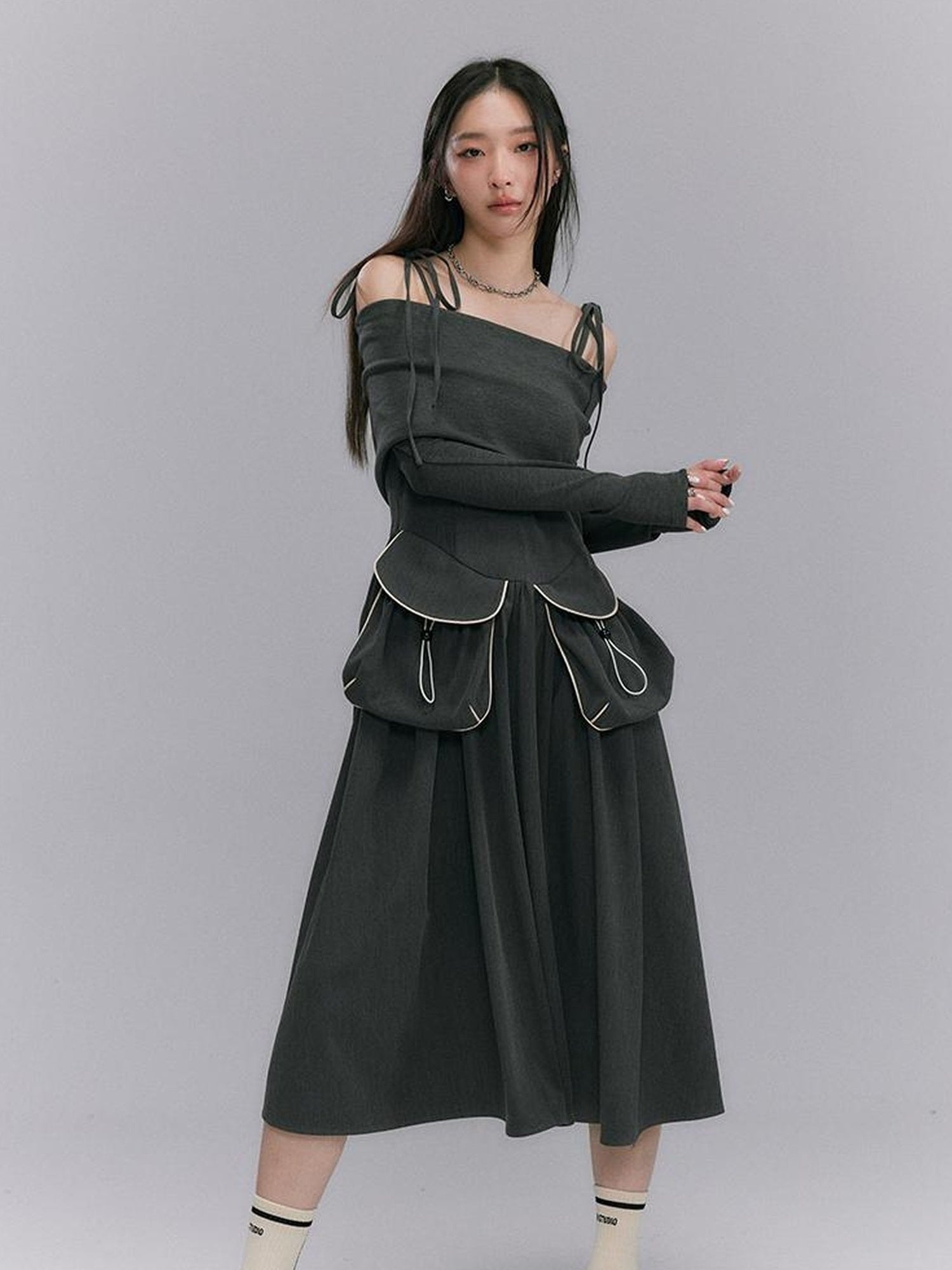 DIDDI MODA Strappy Utility Dress With Adjustable Ties Patch Pockets