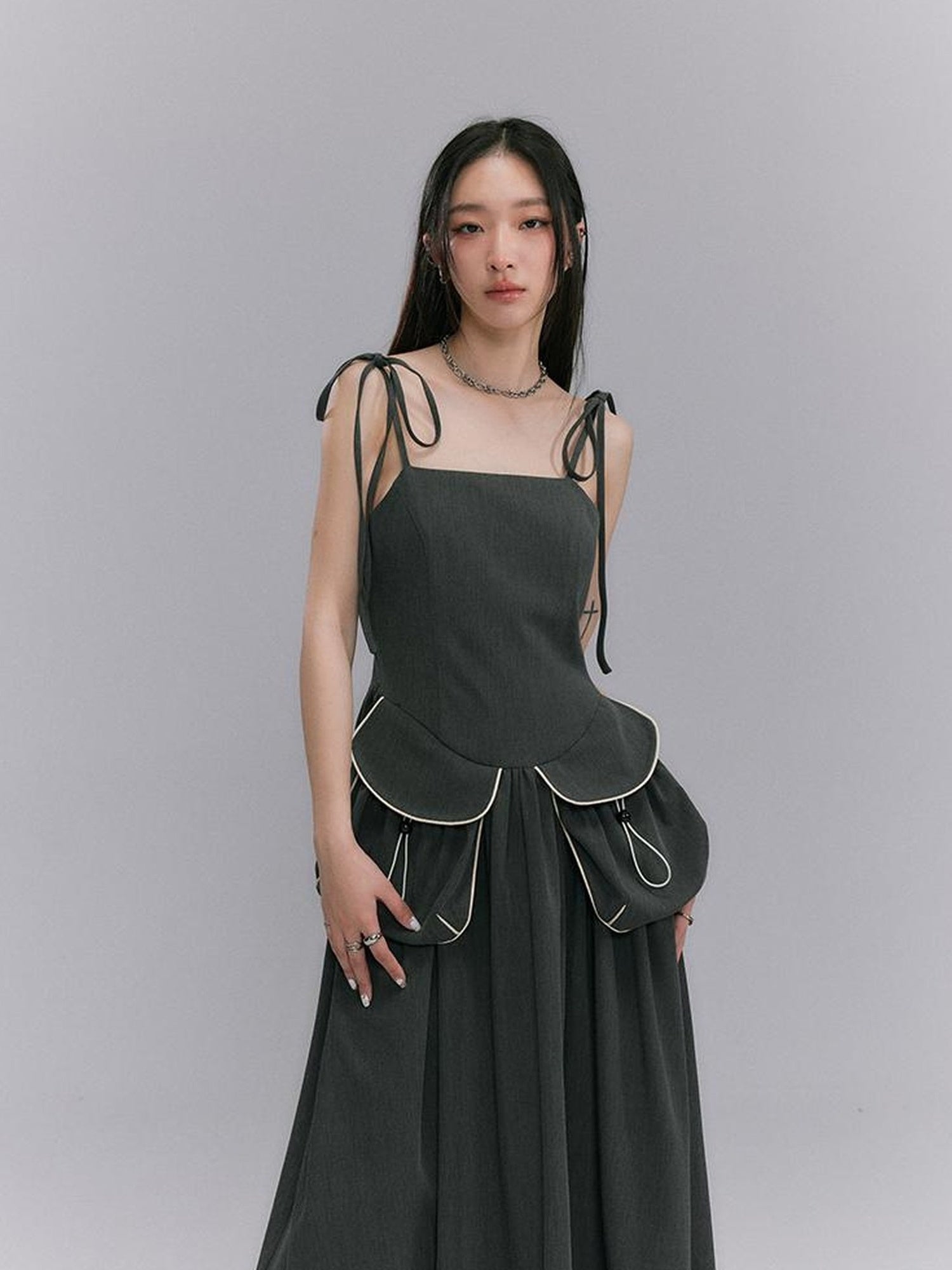 DIDDI MODA Strappy Utility Dress With Adjustable Ties Patch Pockets