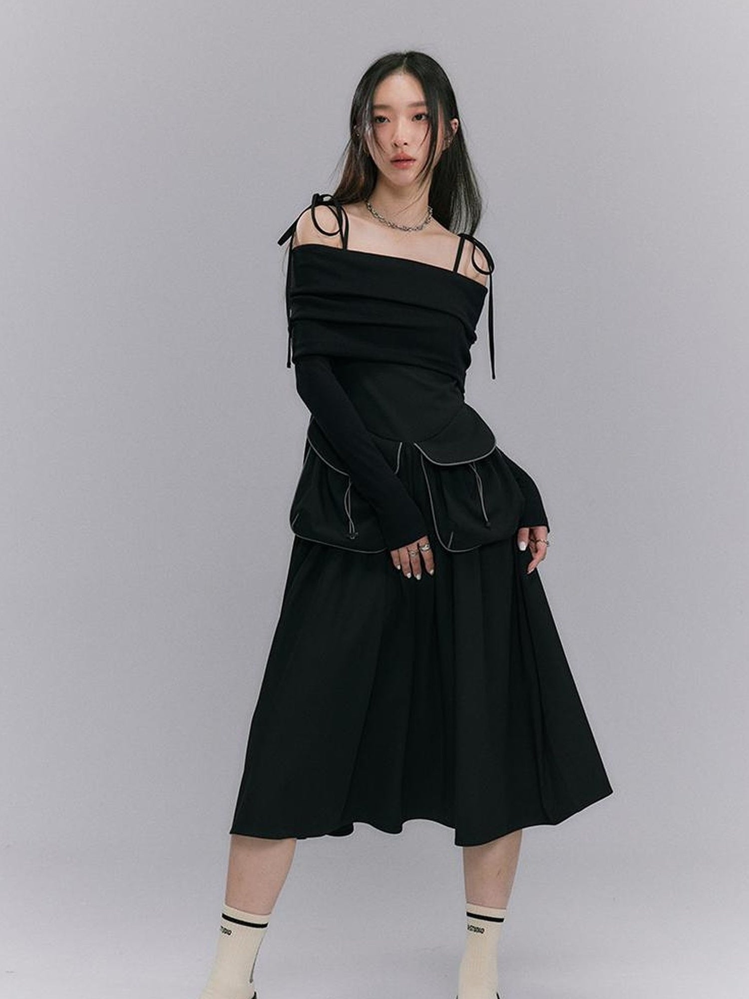 DIDDI MODA Strappy Utility Dress With Adjustable Ties Patch Pockets