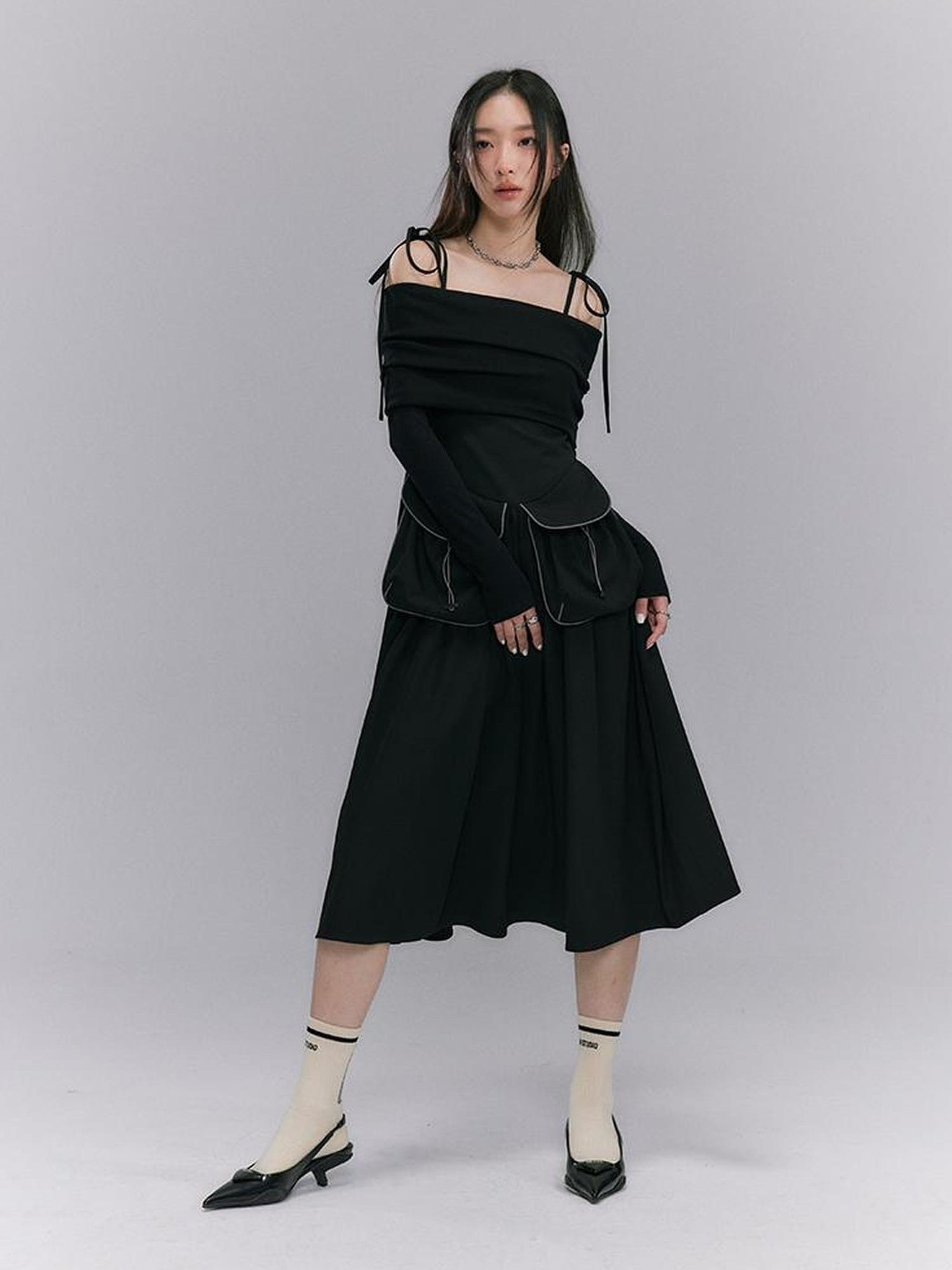 DIDDI MODA Strappy Utility Dress With Adjustable Ties Patch Pockets