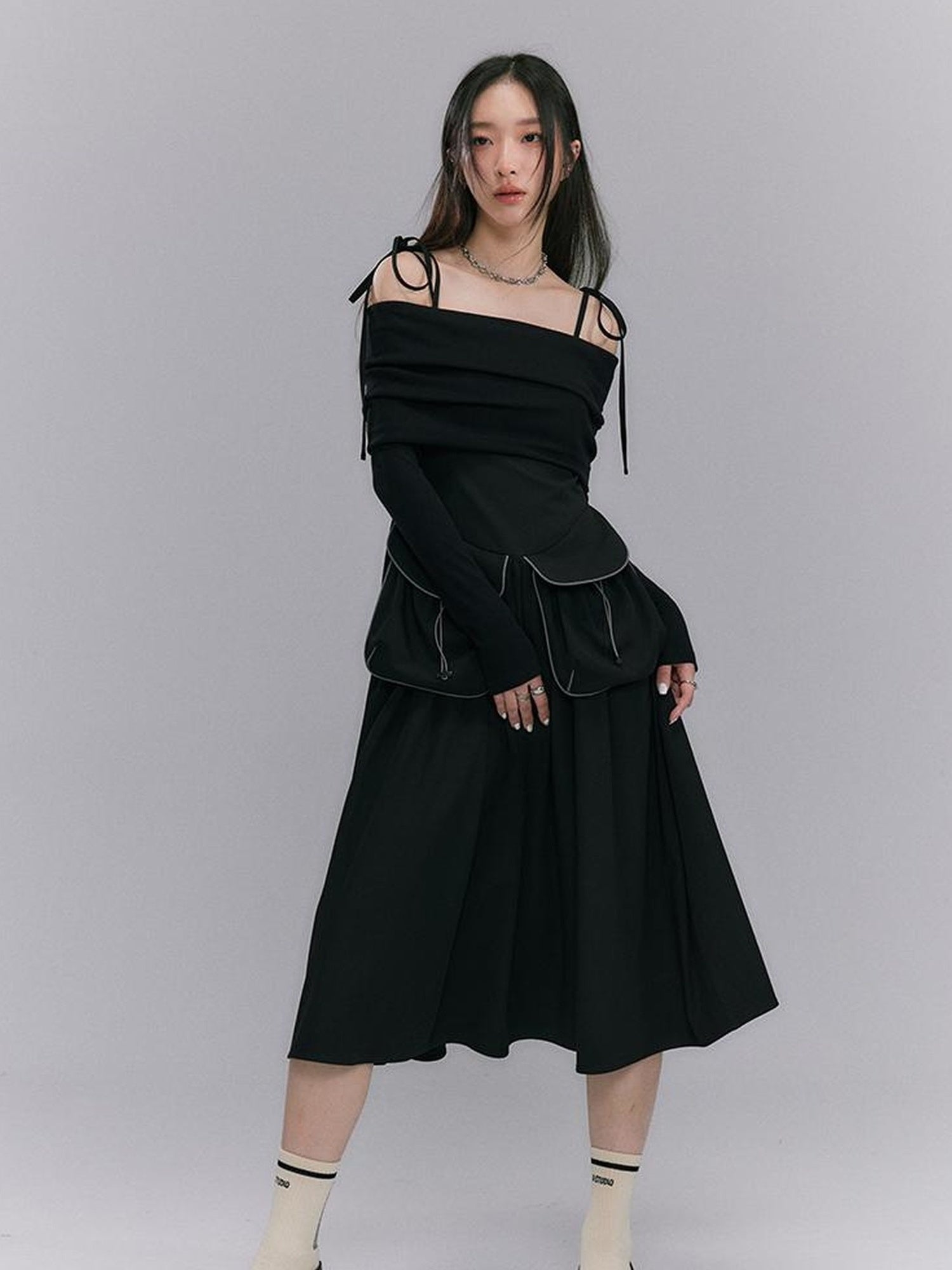 DIDDI MODA Strappy Utility Dress With Adjustable Ties Patch Pockets