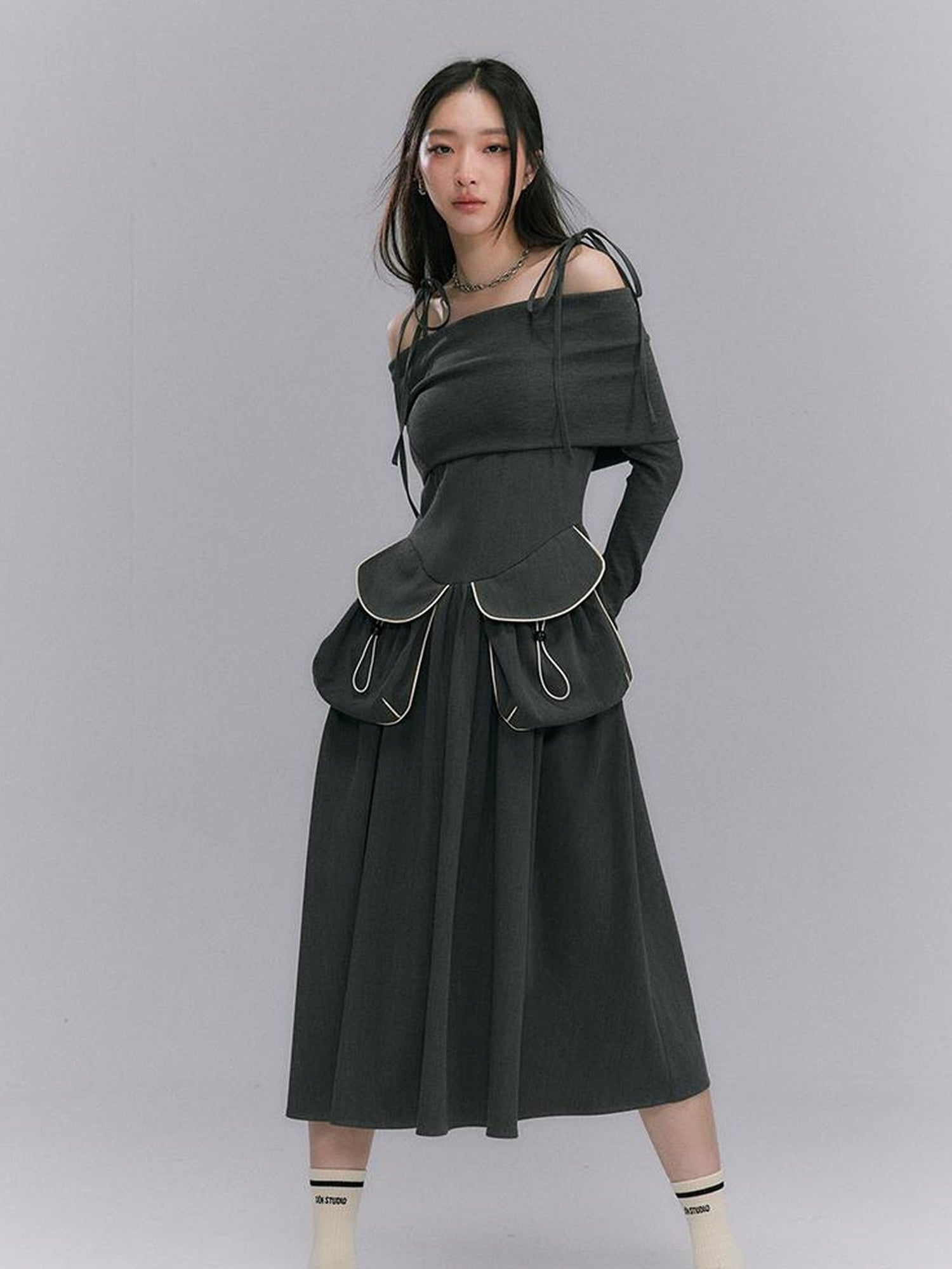 DIDDI MODA Strappy Utility Dress With Adjustable Ties Patch Pockets