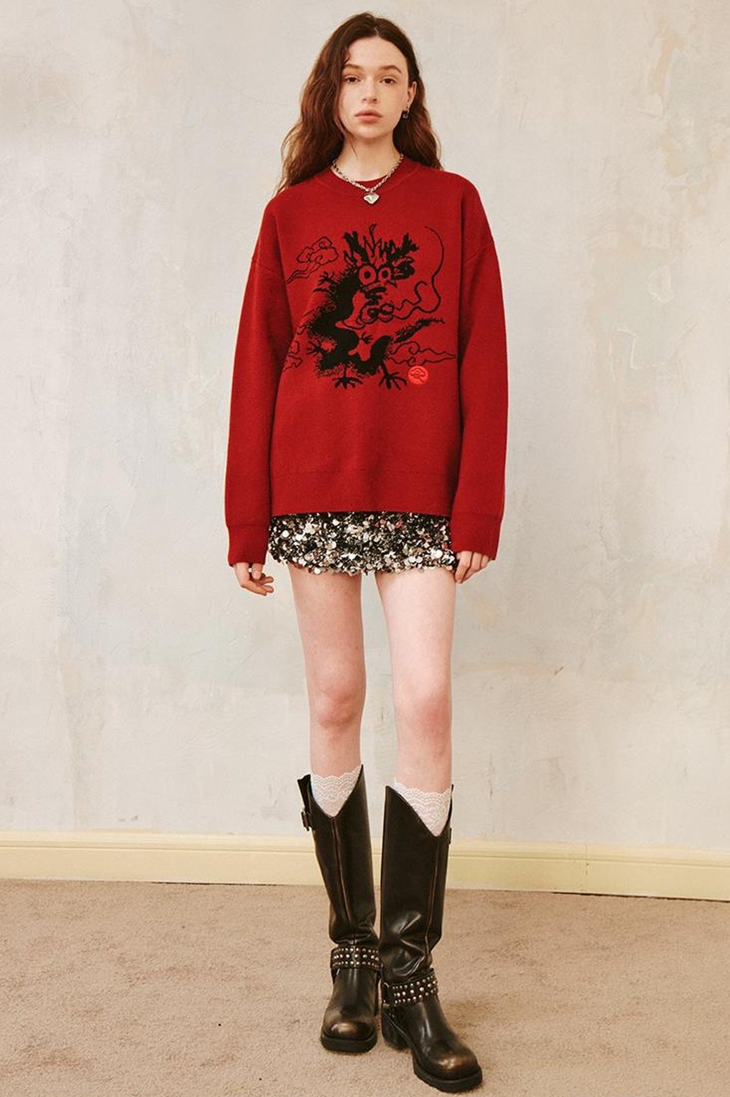 DIDDI MODA Striped Dragon Cowdog Knit Set