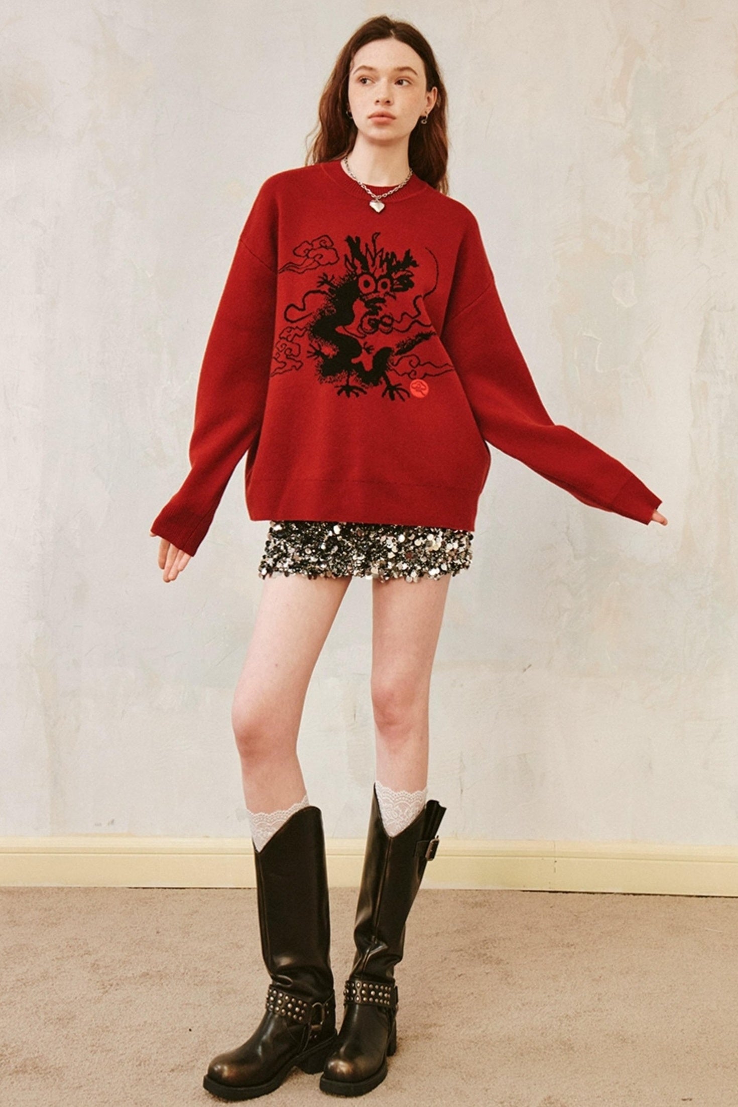 DIDDI MODA Striped Dragon Cowdog Knit Set