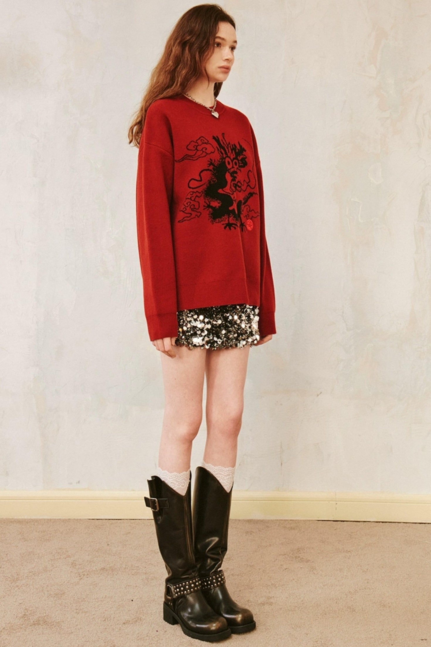 DIDDI MODA Striped Dragon Cowdog Knit Set