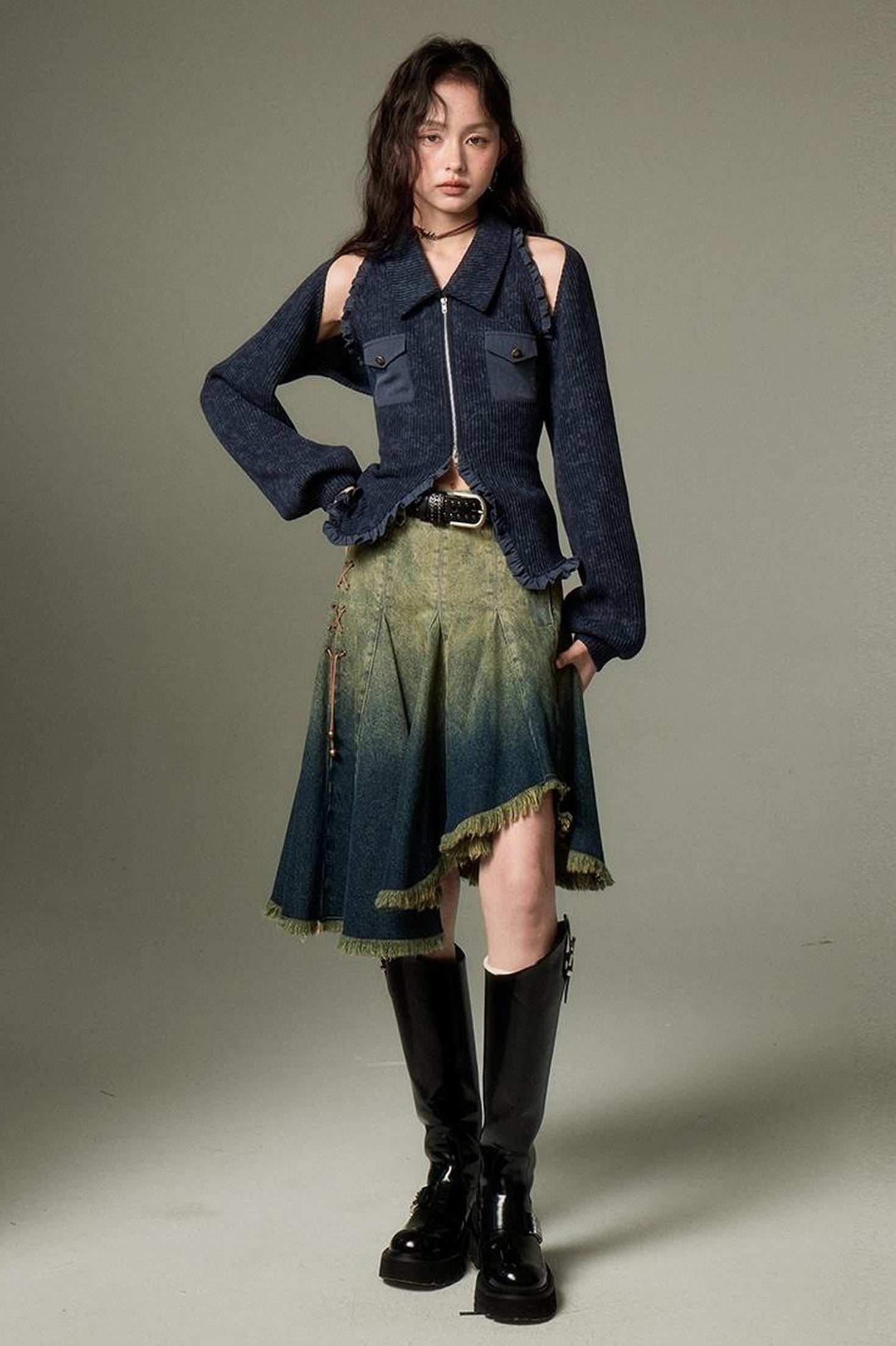 DIDDI MODA Striped Dragon Cowdog Knit Set