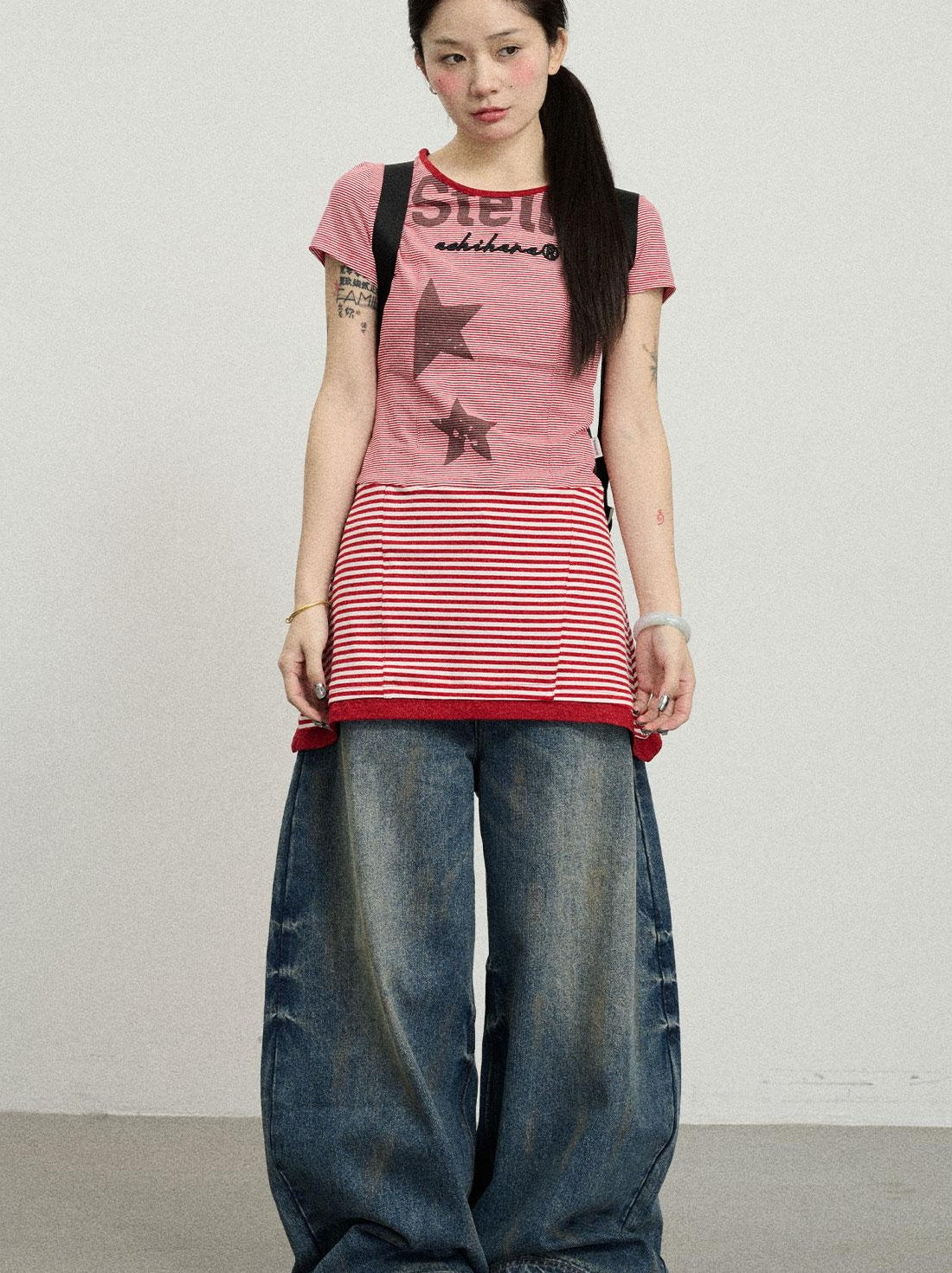Achihara Striped Short T-Shirt Dress With Contrast Hem Dresses