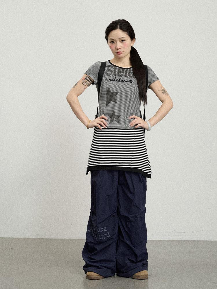 Achihara Striped Short T-Shirt Dress With Contrast Hem Dresses