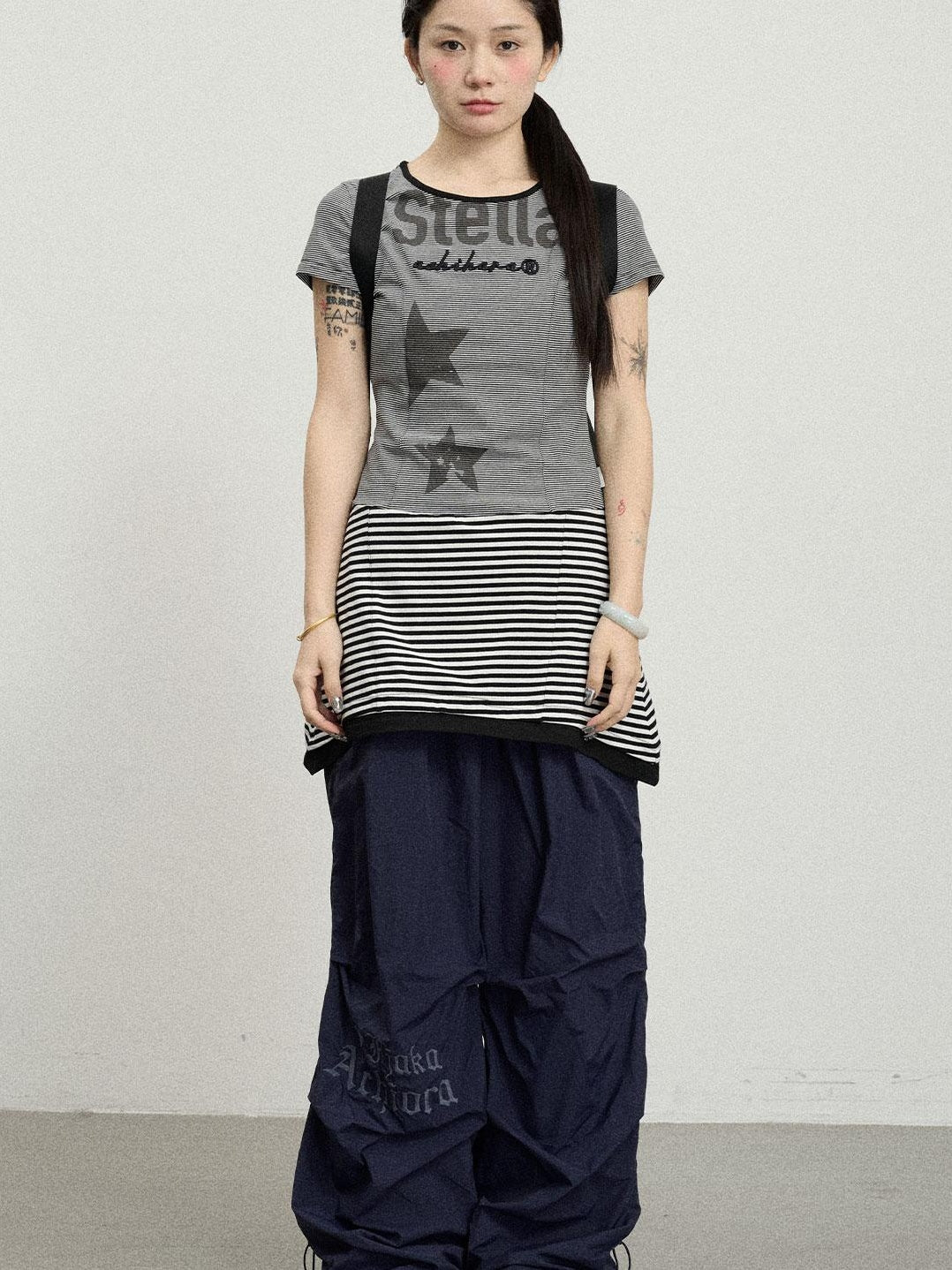 Achihara Striped Short T-Shirt Dress With Contrast Hem Dresses