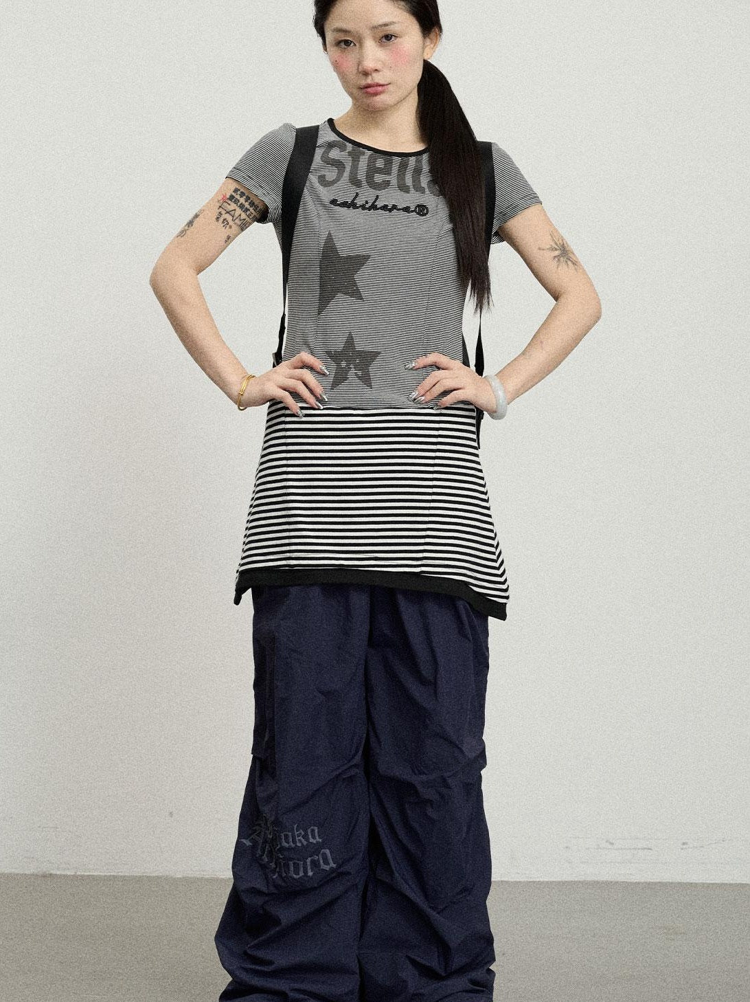 Achihara Striped Short T-Shirt Dress With Contrast Hem Dresses