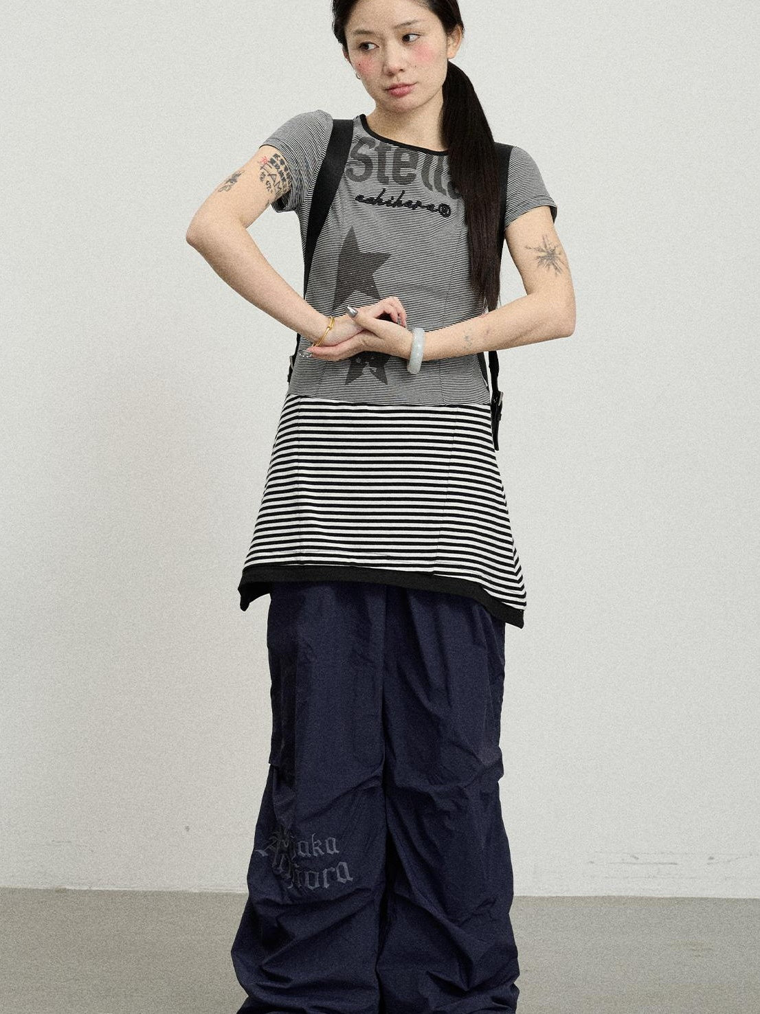 Achihara Striped Short T-Shirt Dress With Contrast Hem Dresses