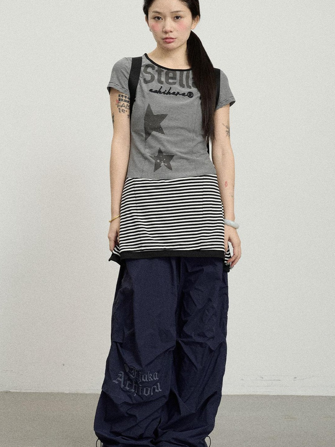 Achihara Striped Short T-Shirt Dress With Contrast Hem Dresses