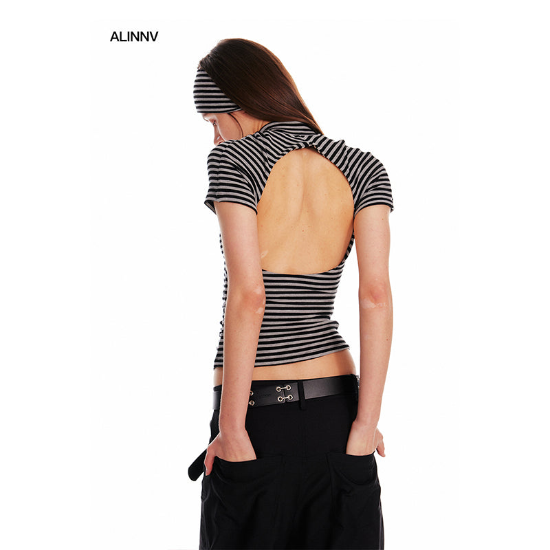 ALINNV STUDIO Backless Slim Fit T Shirt Women Summer 2025