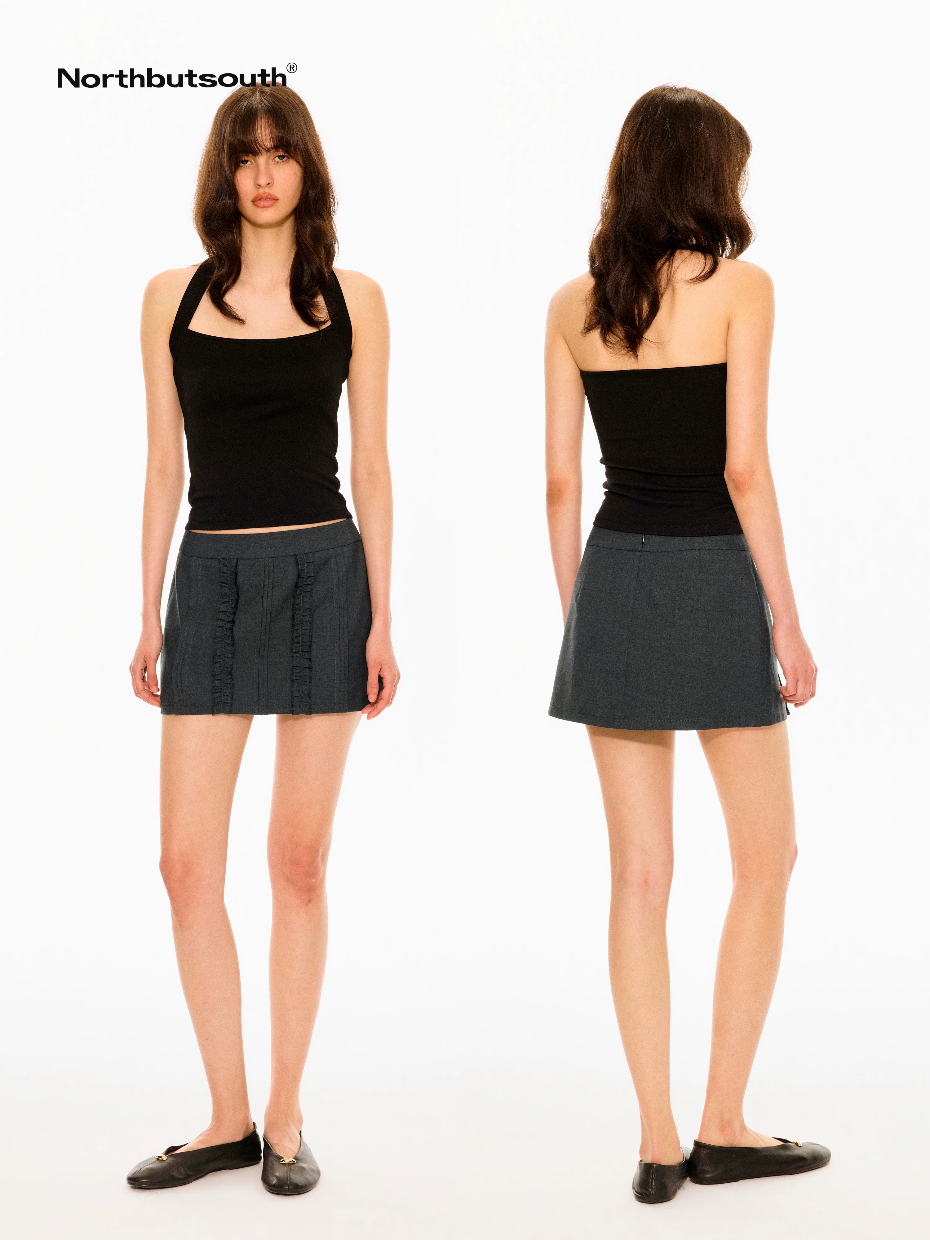 Structured Accordion Pleats A Line Ruffle Hem Women&