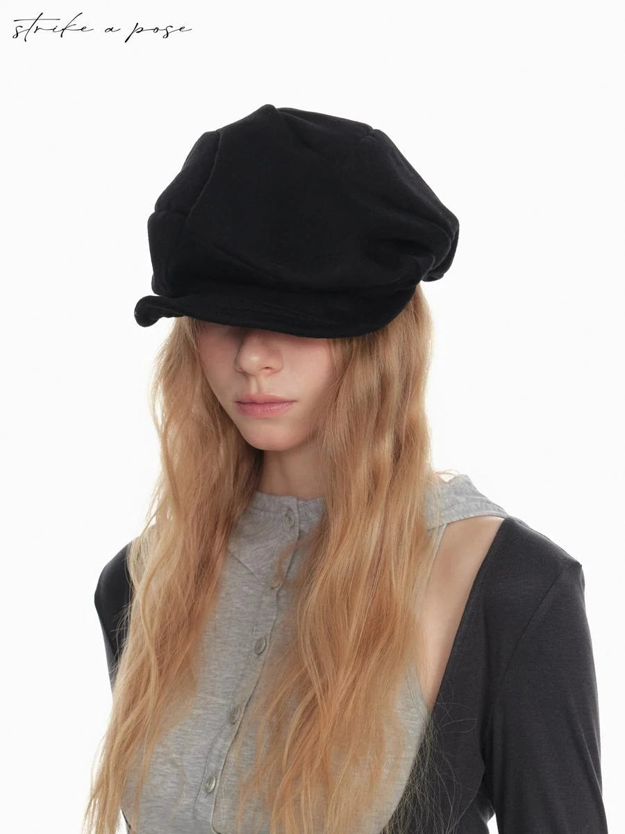 Stylish Black White Octagon Beret For Women Painter Hat