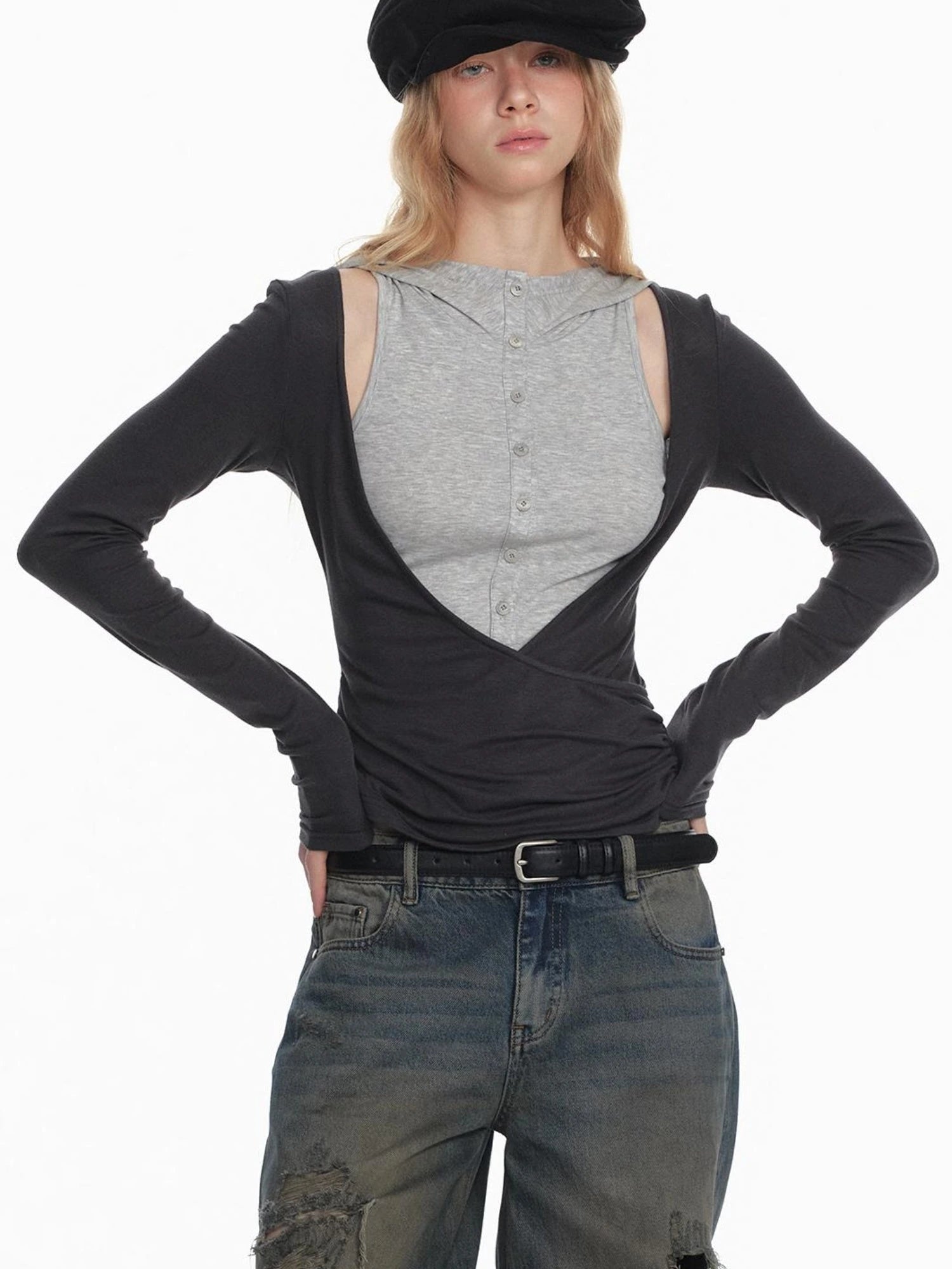 Stylish Black White Octagon Beret For Women Painter Hat